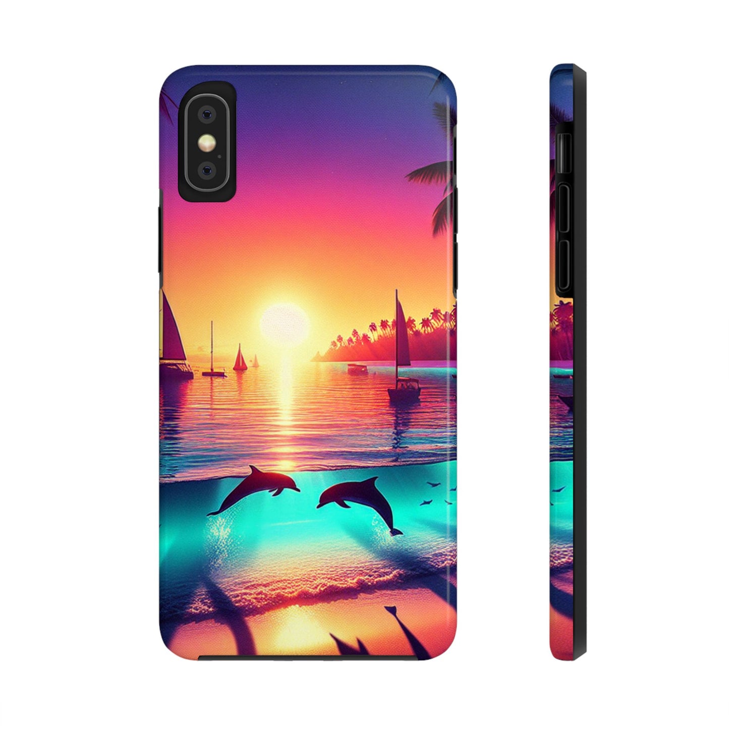 Iphone 16 15 14 13 12 11 10 9 8 7 Pro Plus and MaxTough Phone Case "Paradise Embrace: An Enchanting Sunset Symphony" - 1111 Tropical Beach Art