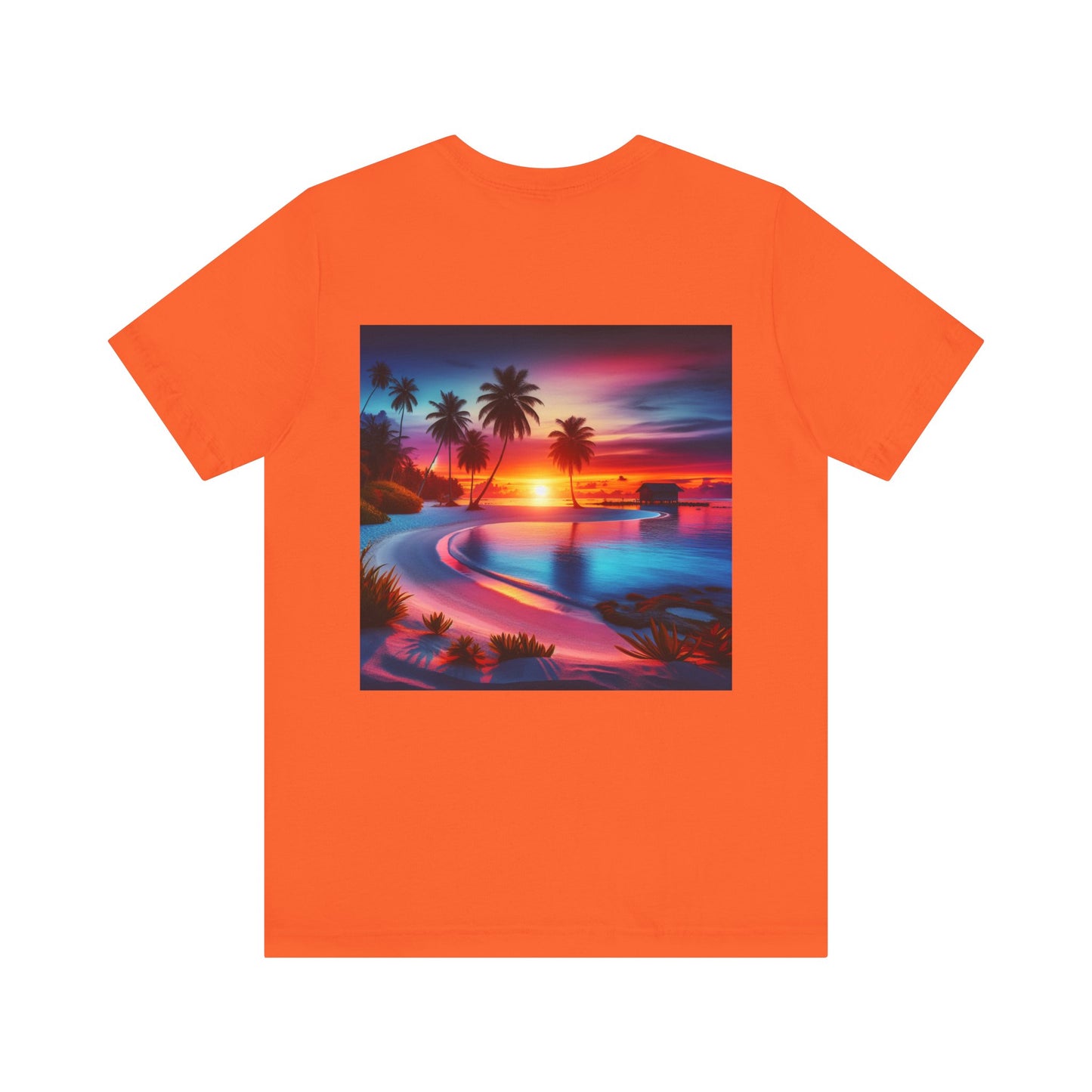 "Paradise Dusk: Tropical Serenity" - Tropical Beach Sunset with Palm Trees Unisex Jersey T-Shirt