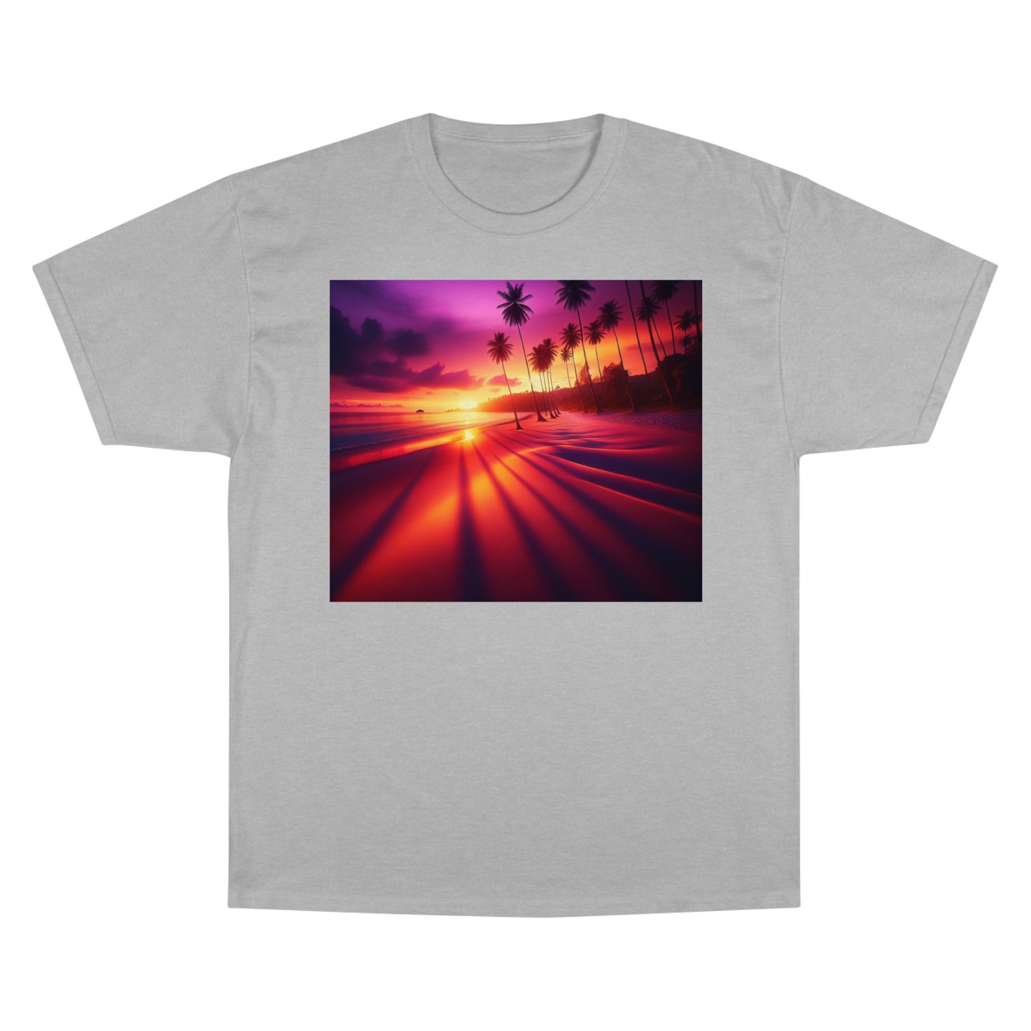 "Palms Embrace the Sun: A Tropical Twilight Symphony" - Champion Tee Tropical Beach Sunset with Palm Trees
