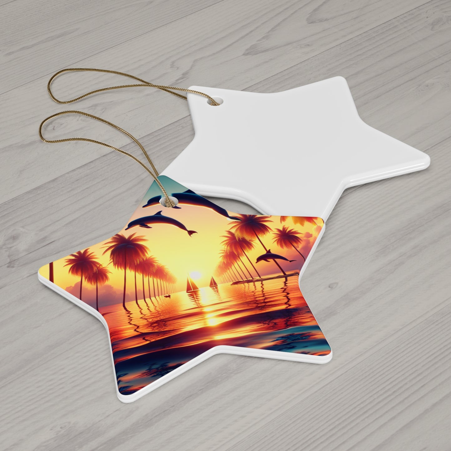 Ceramic Ornament, Tropical Beach Sunset, Star, Heart, Snowflake, Circle, Christmas Decor, Holiday Gift, Home Decor