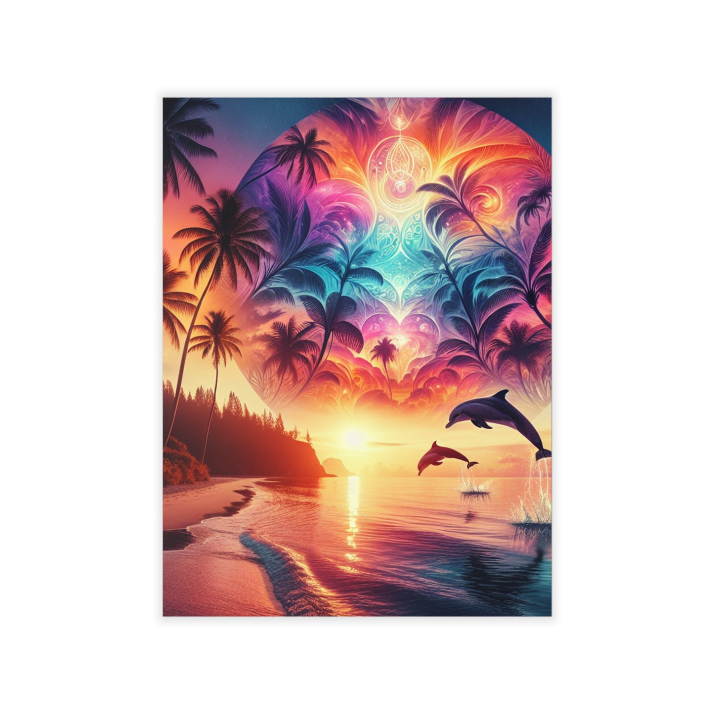 Repositionanable Wall Art 1111 "Serenade of the Sun: A Tropical Dusk Symphony" - Tropical Beach at Sunset