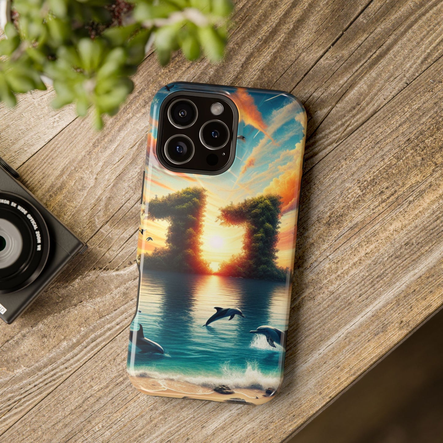 Phone Case, Tropical Beach Magnetic Tough Cases for iPhone 16 15 14 13 Pro Plus Max, Summer Vacation Palm Tree Ocean Sunset, Protective vibes