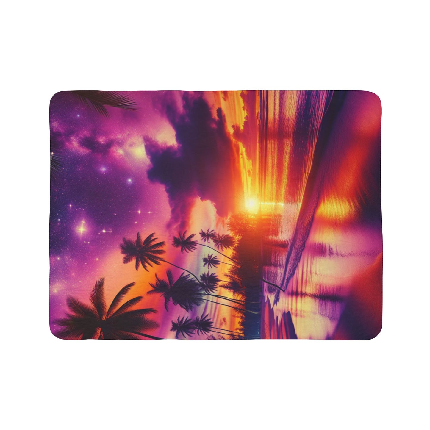 Sherpa Fleece Blanket with Tropical Beach Sunset and Palm Trees Paradise Dusk: An Equatorial Serenade"