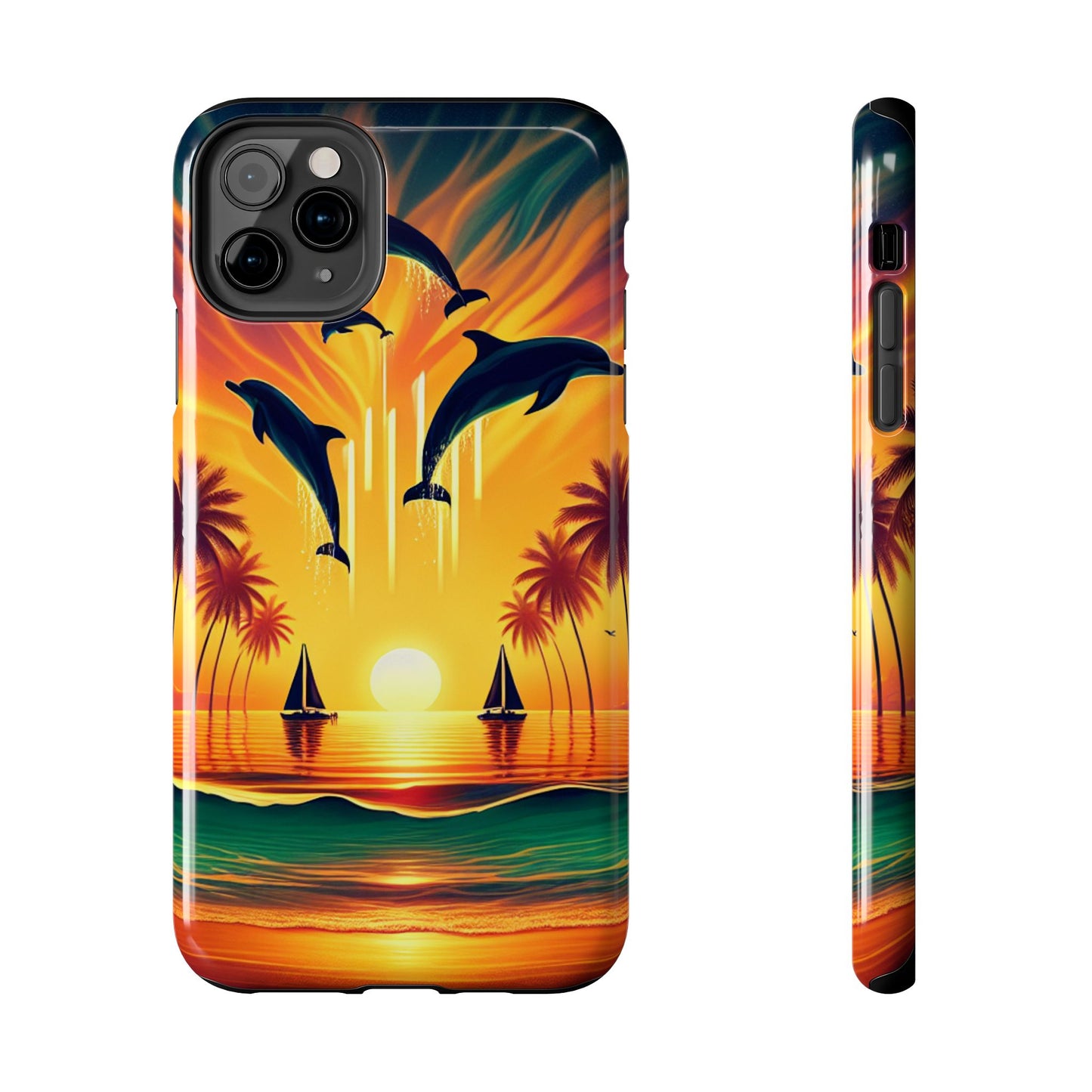 Iphone 16 15 14 13 12 11 10 9 8 7 Pro Plus and Max Tough Phone Case "Paradise Serenity: Twilight Oasis" - 1111 Tropical Beach Art