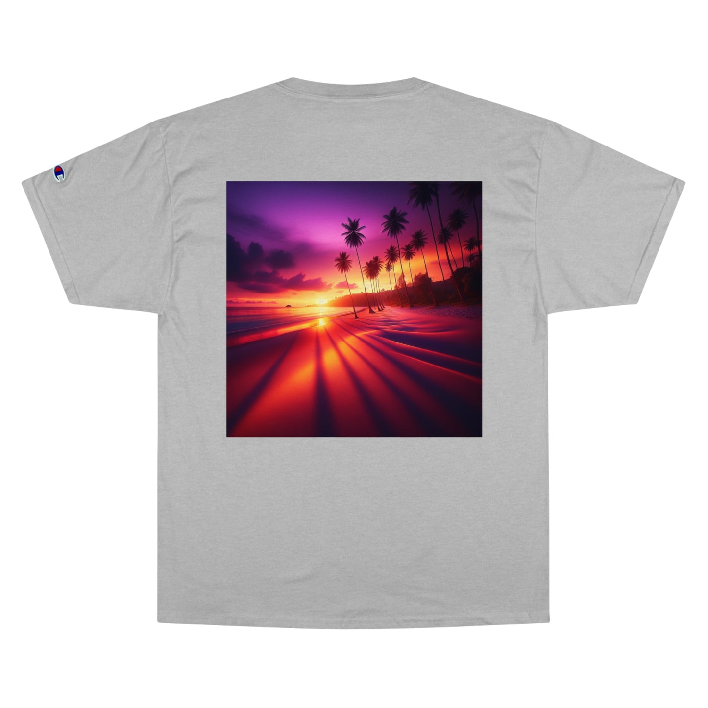 "Palms Embrace the Sun: A Tropical Twilight Symphony" - Champion Tee Tropical Beach Sunset with Palm Trees