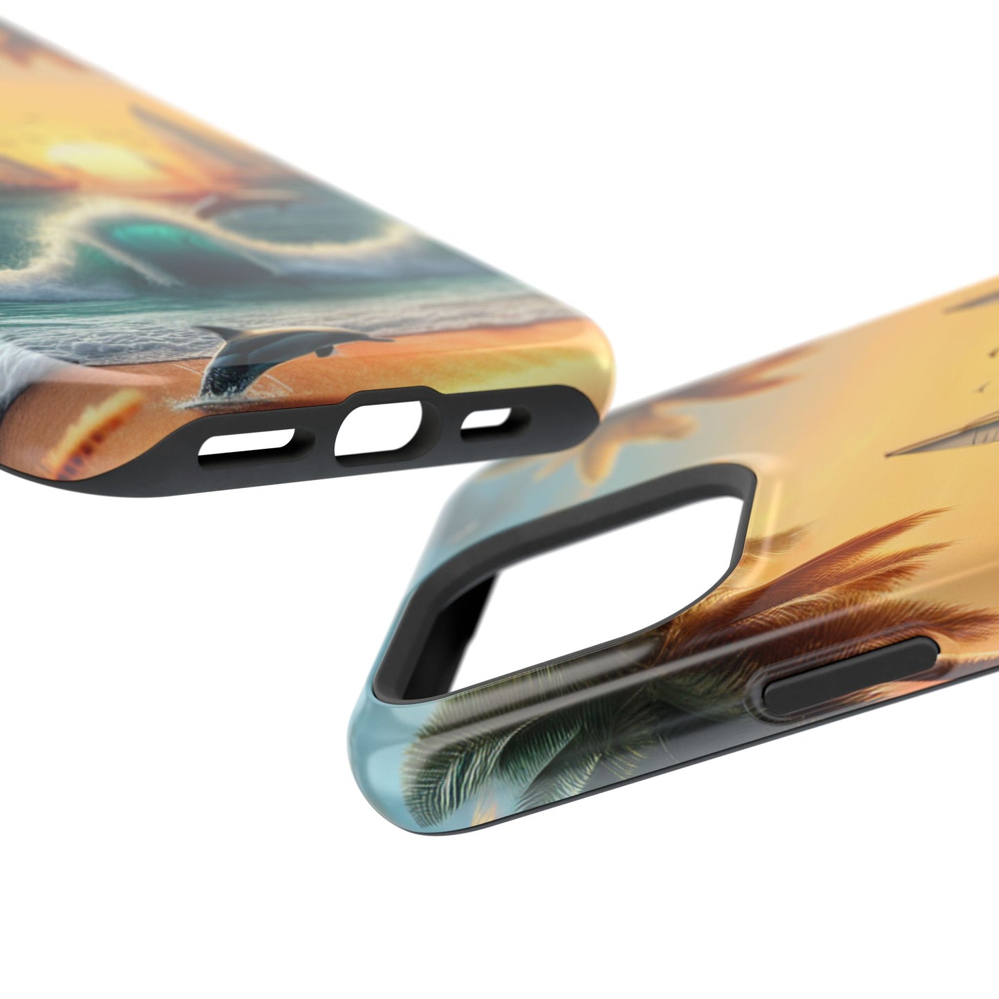 Phone Case, Magnetic Tough Cases, Sundrenched Serenity, Iphone 13-16 Pro Plus & Max, Beach Sunset Dolphins Sailboats HD Art,