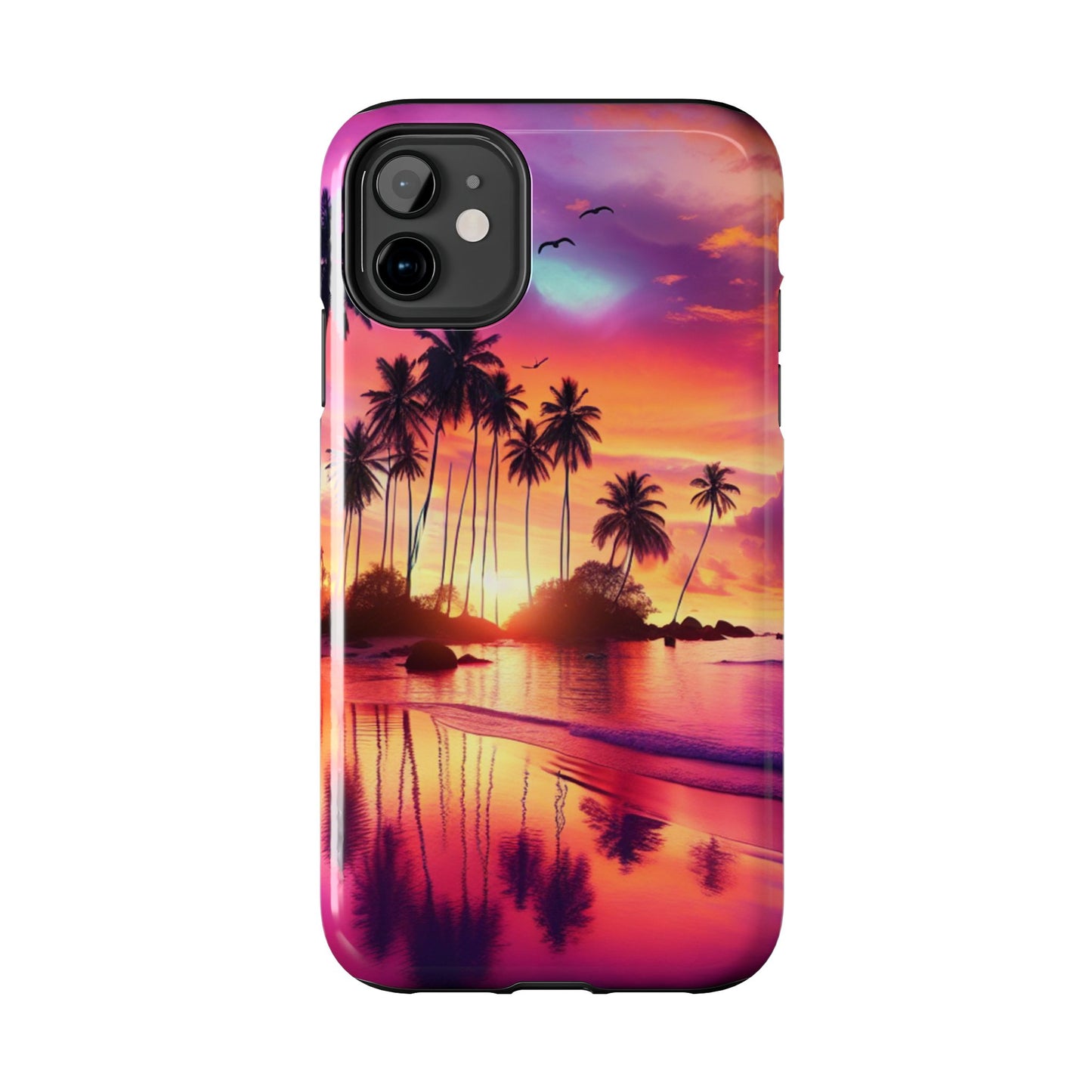 "Sundrenched Serenity: A Tropical Paradise" - Tropical Beach Sunset Art Tough Phone Case for Iphone and Samsung Galaxy s20 s21 s22 s23 s24