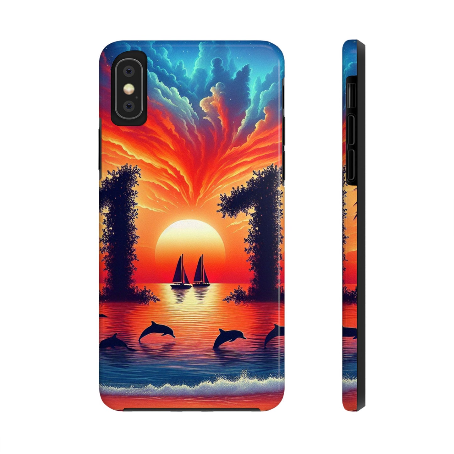 Iphone 16 15 14 13 12 11 10 9 8 7 Pro Plus and MaxTough Phone Case "Paradise Horizon: A Tropical Twilight Serenade" - 1111 Tropical Beach Art