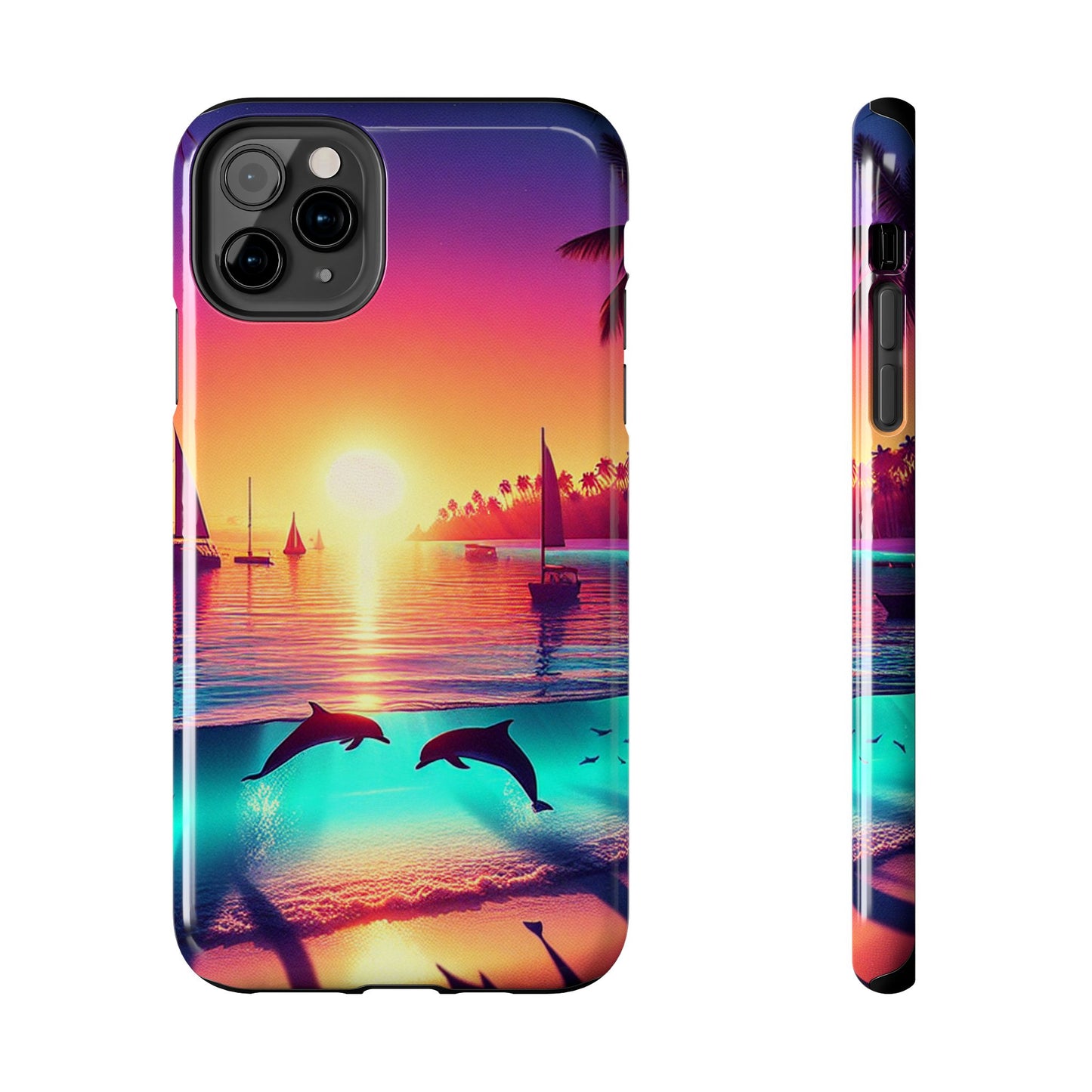 Iphone 16 15 14 13 12 11 10 9 8 7 Pro Plus and MaxTough Phone Case "Paradise Embrace: An Enchanting Sunset Symphony" - 1111 Tropical Beach Art