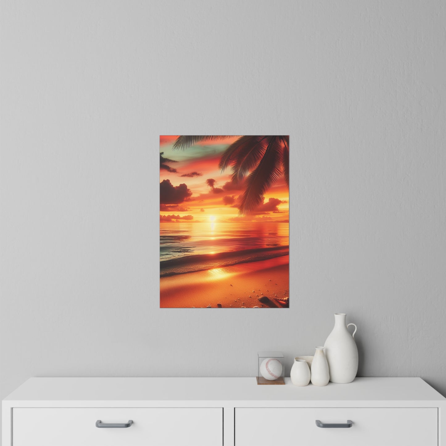 "Paradise Kissed: A Tropical Twilight Symphony" - Tropical Beach at Sunset Repositionanable Wall Art