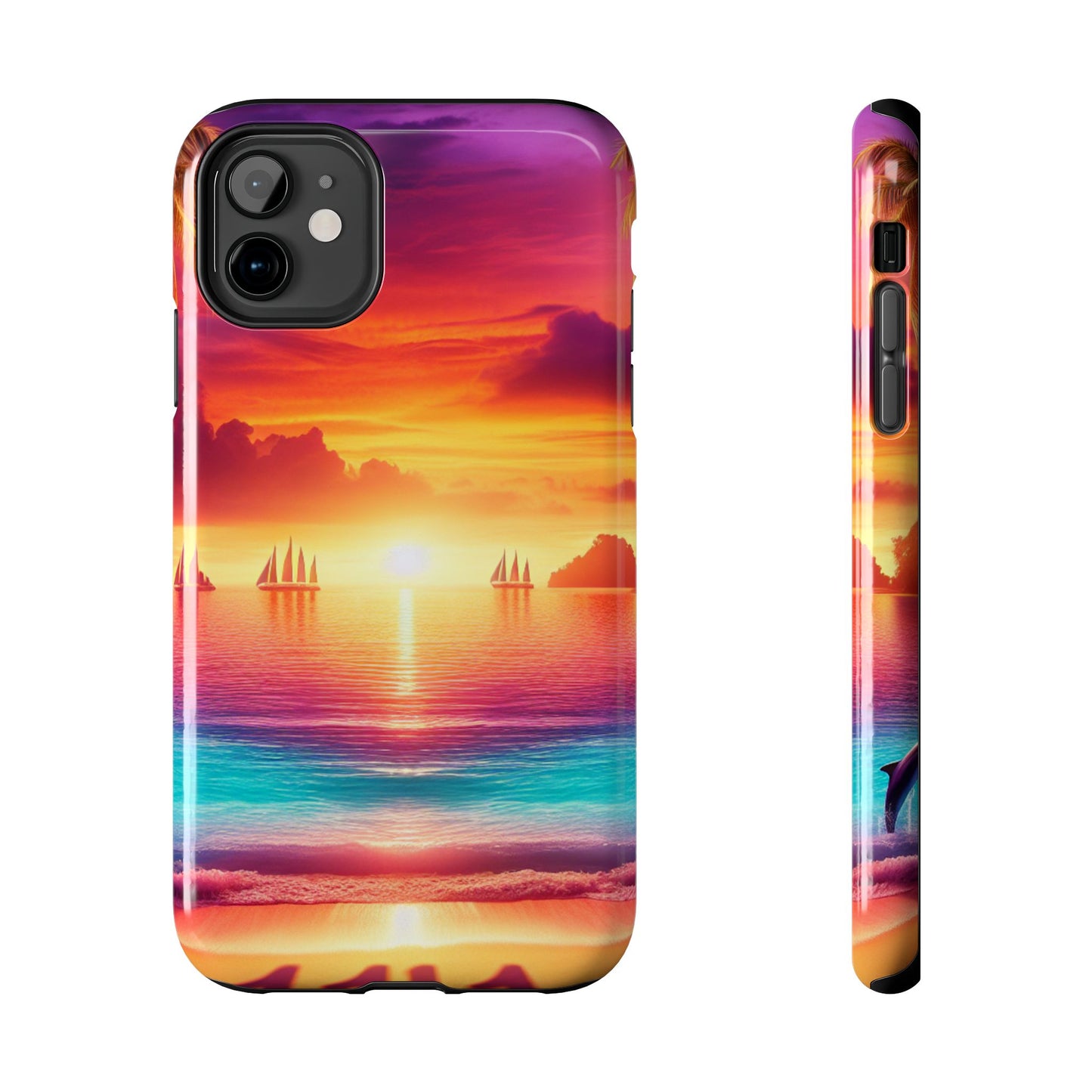 Iphone 16 15 14 13 12 10 9 8 7 Pro Plus and MaxTough Phone Case "Sunset Paradise: A Tropical Tranquility" - 1111 Tropical Beach Art