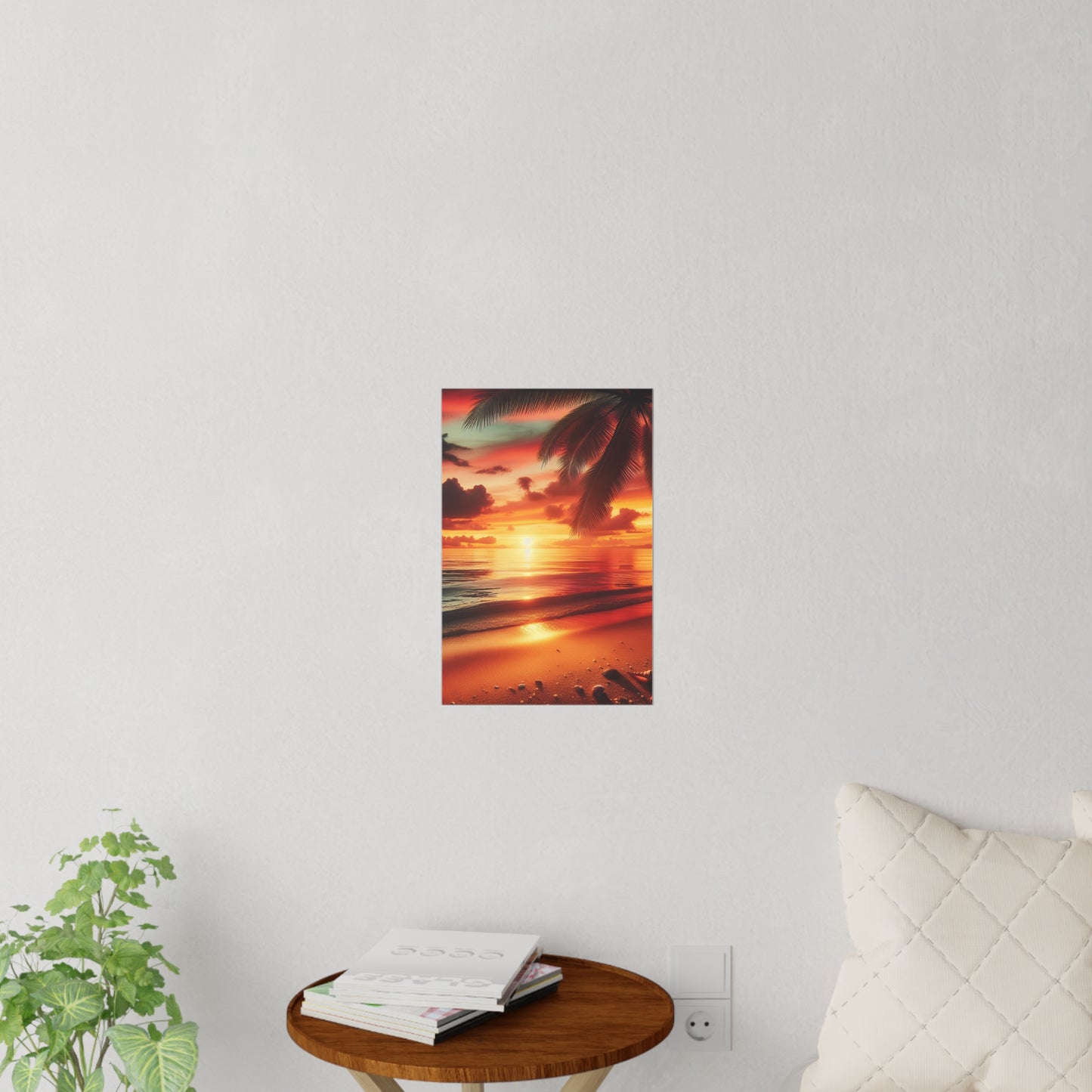 "Paradise Kissed: A Tropical Twilight Symphony" - Tropical Beach at Sunset Repositionanable Wall Art
