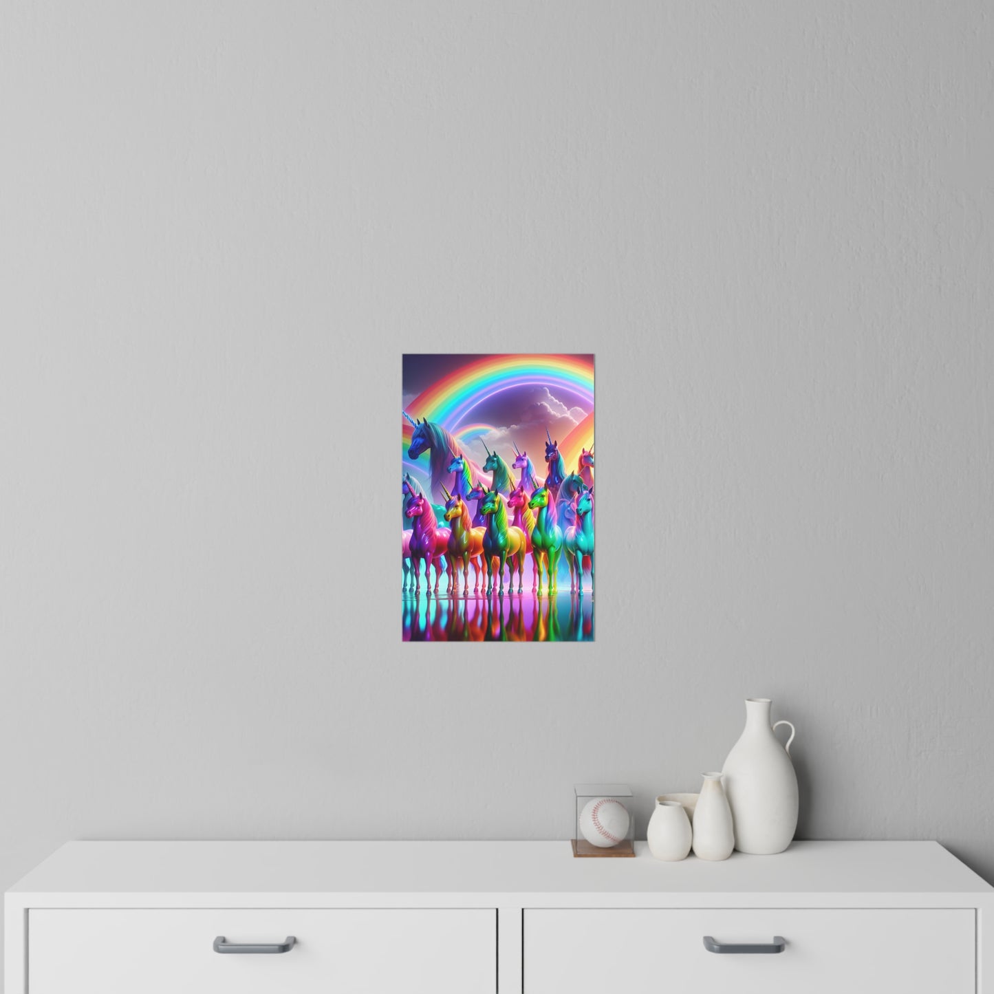 Whimsical NEON Unicorns in Rainbows Repositionable Wall Art Decals