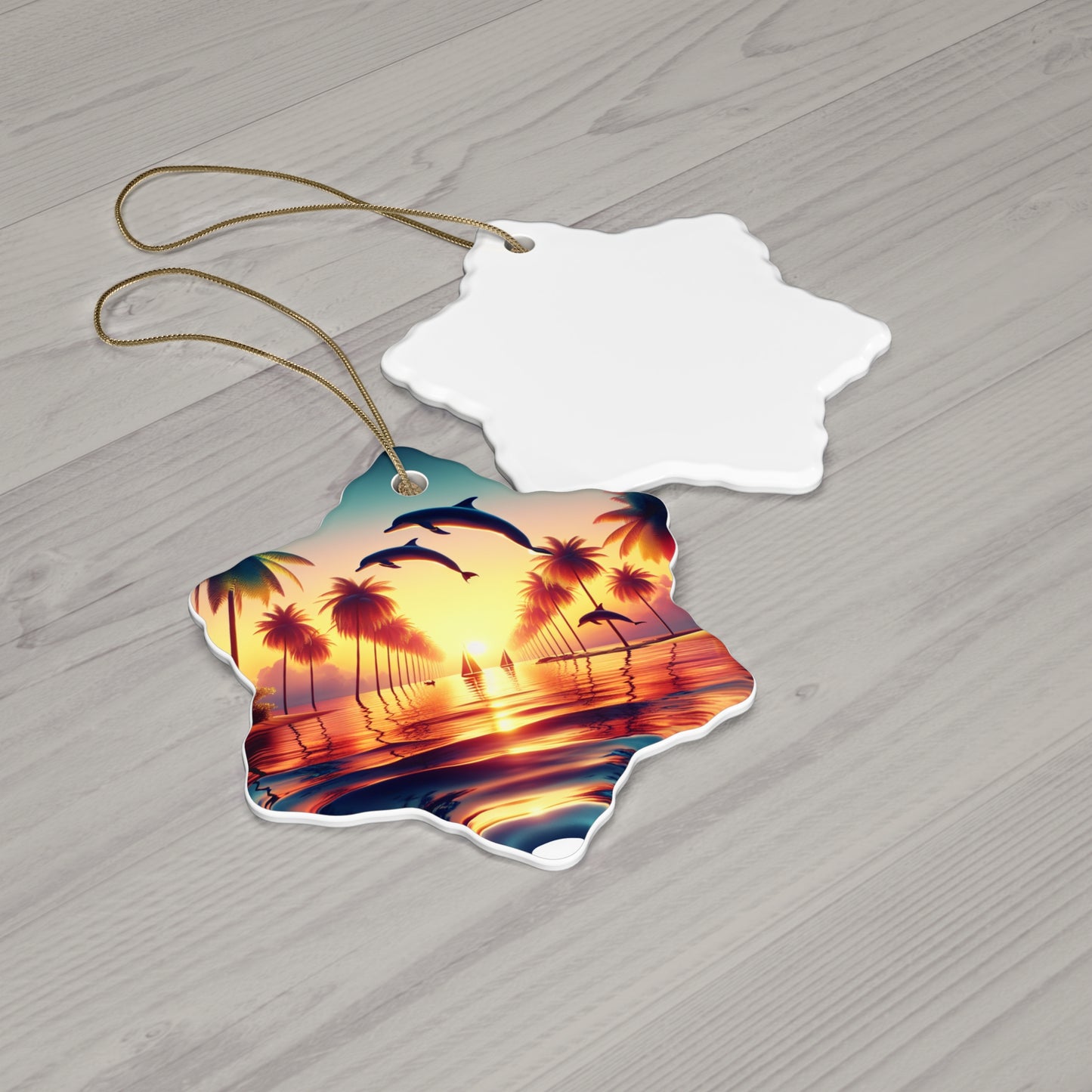 Ceramic Ornament, Tropical Beach Sunset, Star, Heart, Snowflake, Circle, Christmas Decor, Holiday Gift, Home Decor