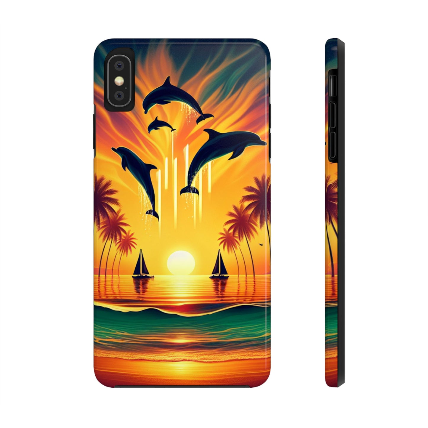 Iphone 16 15 14 13 12 11 10 9 8 7 Pro Plus and Max Tough Phone Case "Paradise Serenity: Twilight Oasis" - 1111 Tropical Beach Art