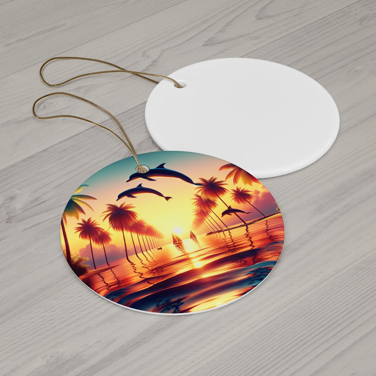 Ceramic Ornament, Tropical Beach Sunset, Star, Heart, Snowflake, Circle, Christmas Decor, Holiday Gift, Home Decor