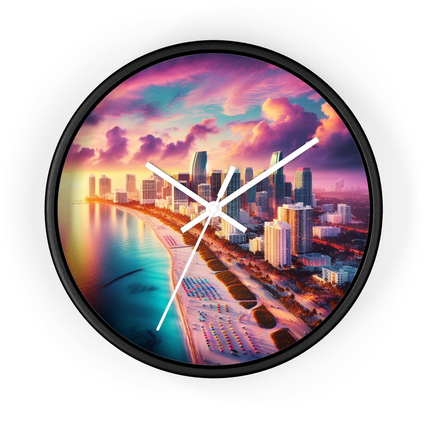 Miami Beach Skyline at Pastel Sunset Wall Art Clock