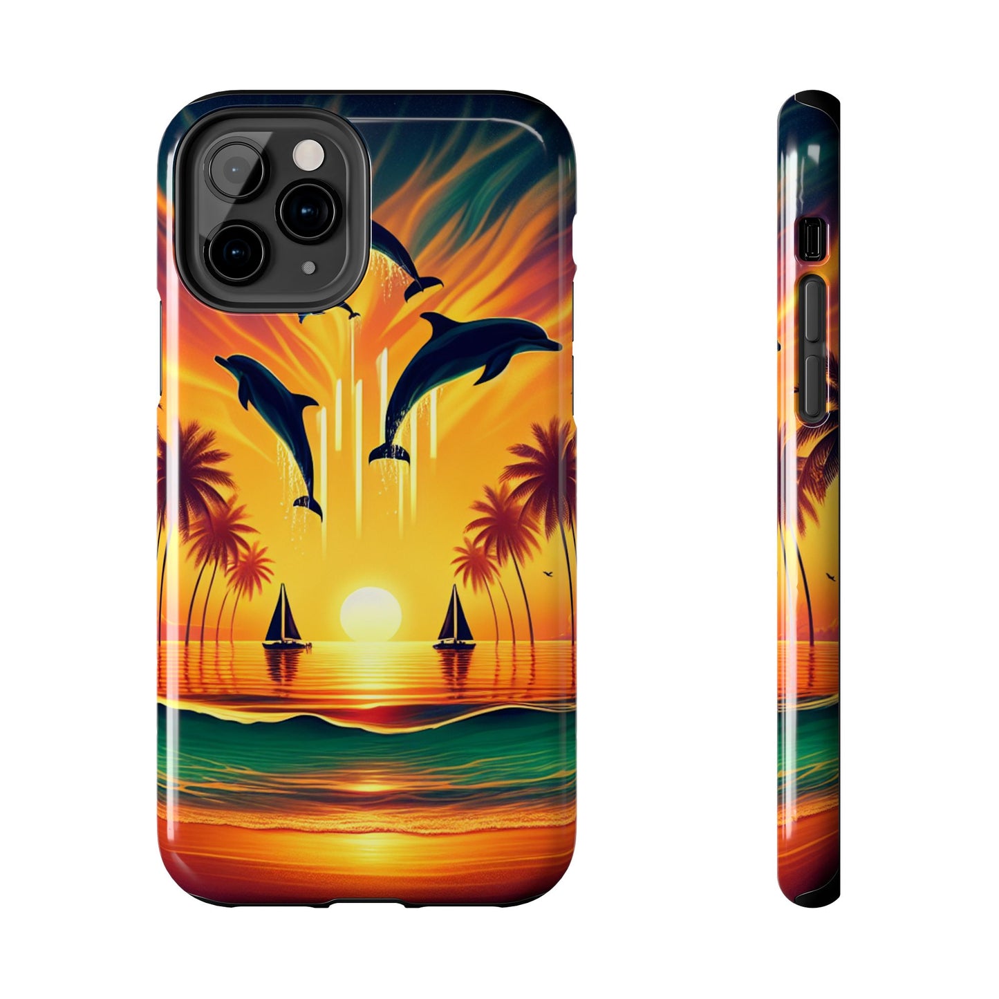 Iphone 16 15 14 13 12 11 10 9 8 7 Pro Plus and Max Tough Phone Case "Paradise Serenity: Twilight Oasis" - 1111 Tropical Beach Art