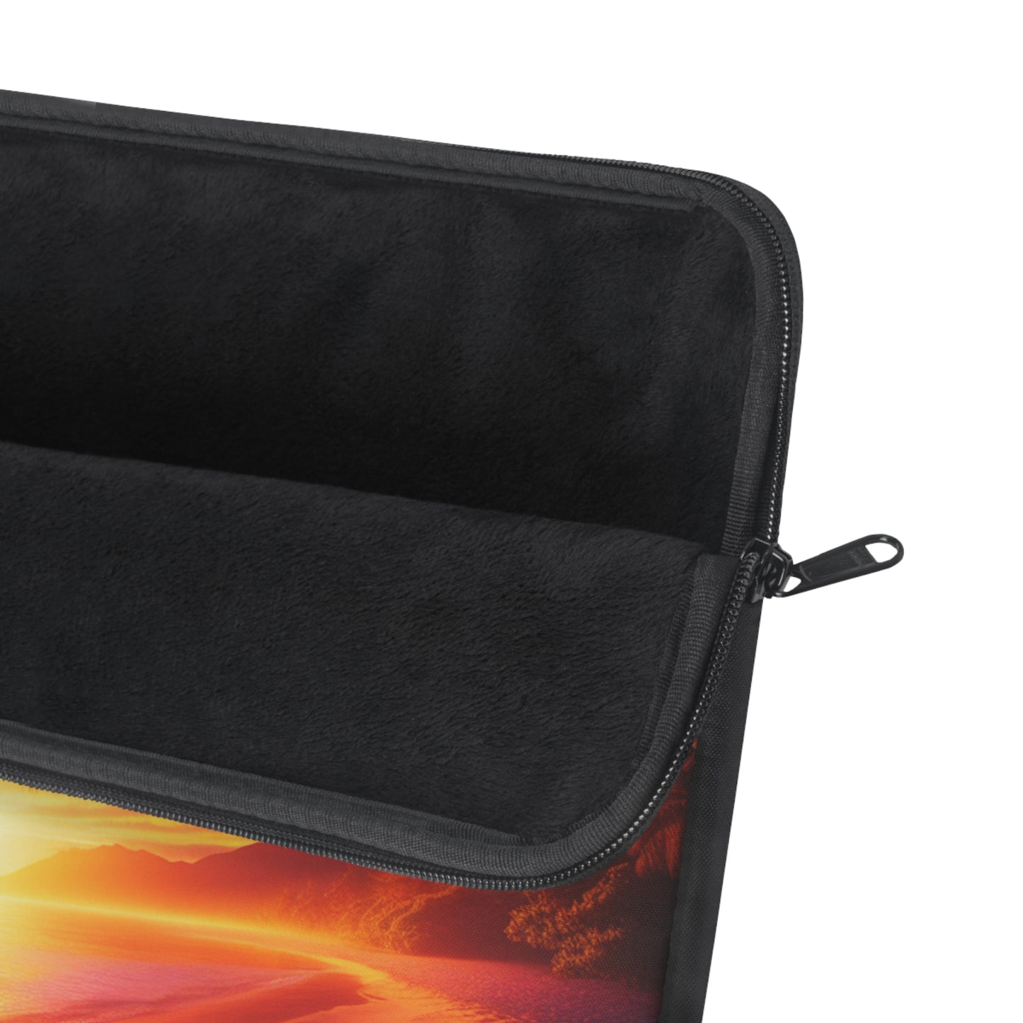 "Serenity Sands: A Tropical Twilight Tapestry" - Laptop Sleeve with Tropical Beach Sunset with Palm Trees Art