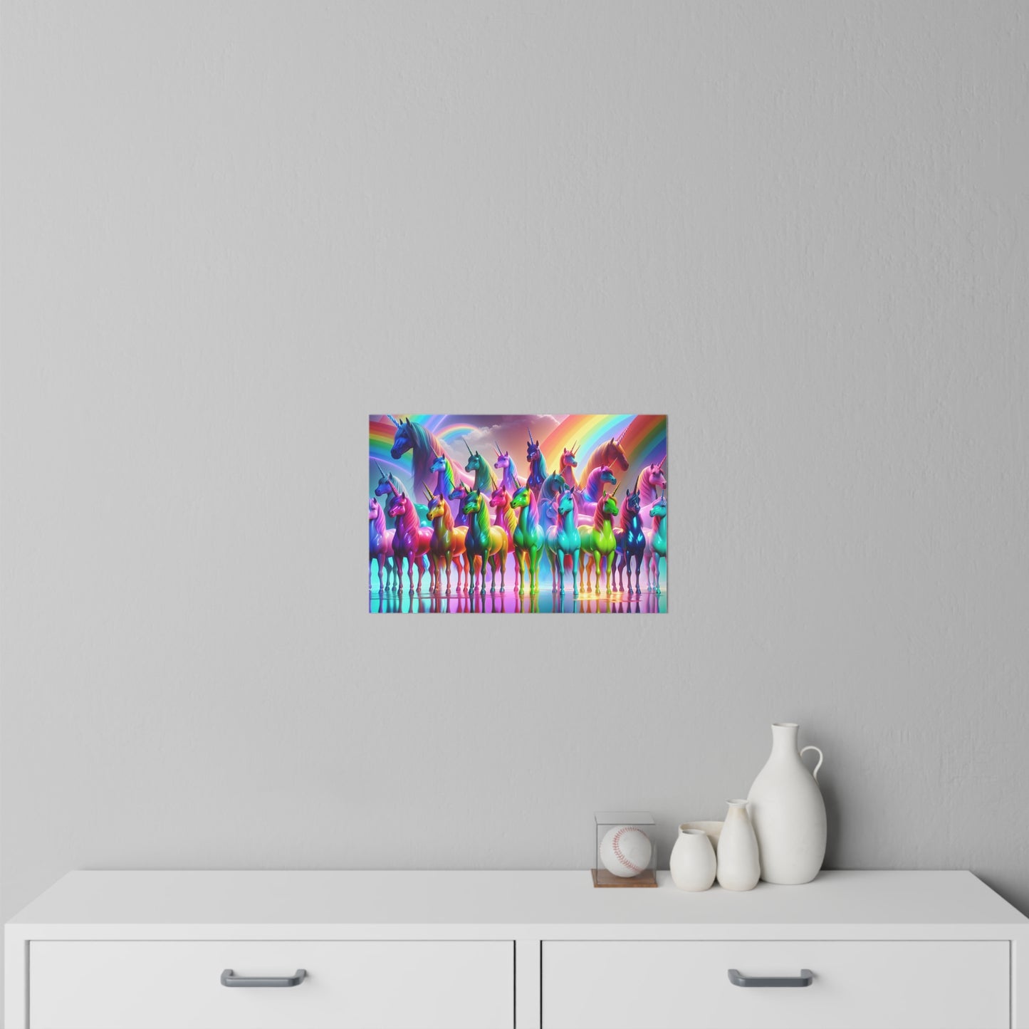 Whimsical NEON Unicorns in Rainbows Repositionable Wall Art Decals