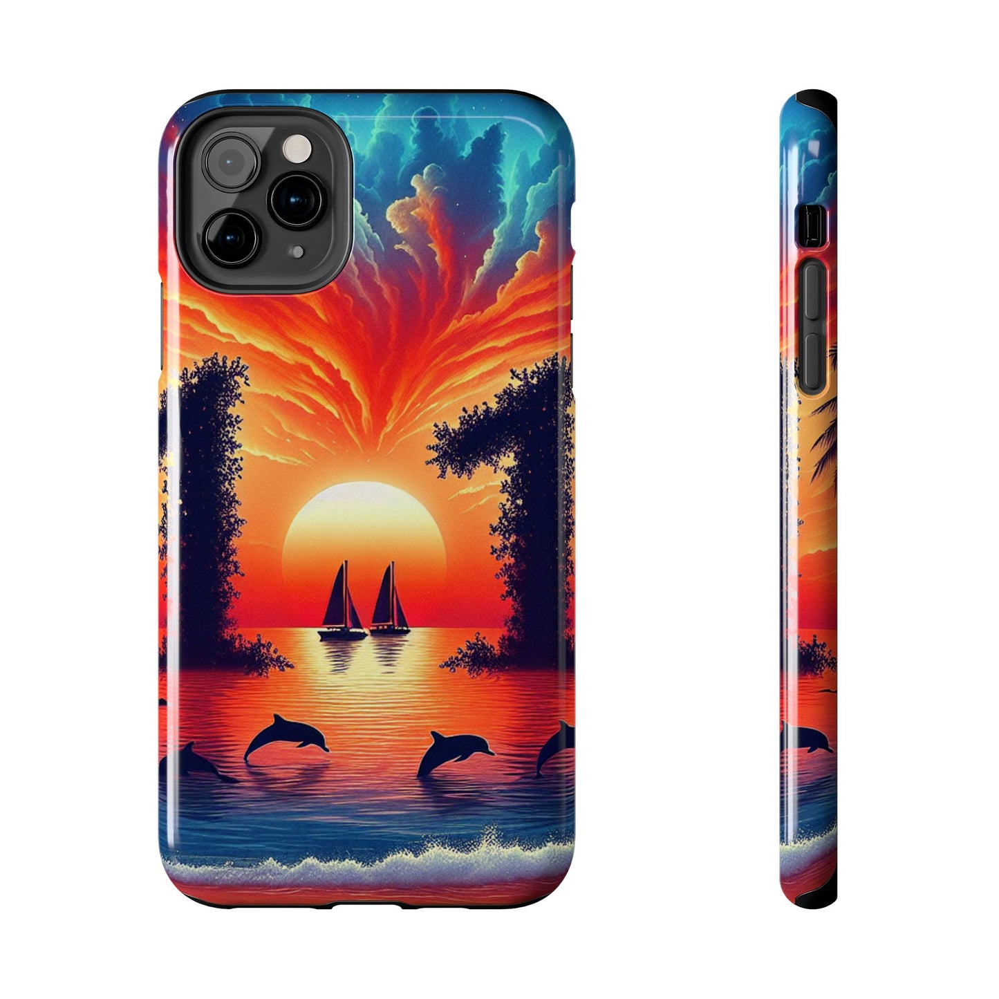 Iphone 16 15 14 13 12 11 10 9 8 7 Pro Plus and MaxTough Phone Case "Paradise Horizon: A Tropical Twilight Serenade" - 1111 Tropical Beach Art