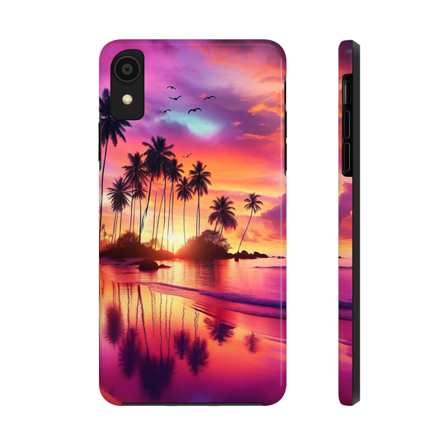 "Sundrenched Serenity: A Tropical Paradise" - Tropical Beach Sunset Art Tough Phone Case for Iphone and Samsung Galaxy s20 s21 s22 s23 s24