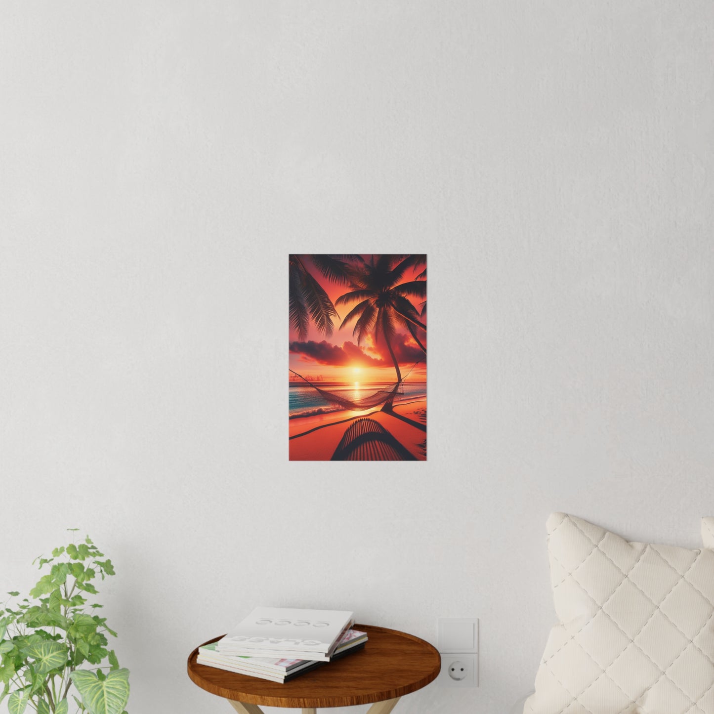 "Tropical Twilight Serenity: An Ode to Palm Paradises" - Tropical Beach at Sunset Repositionanable Wall Art