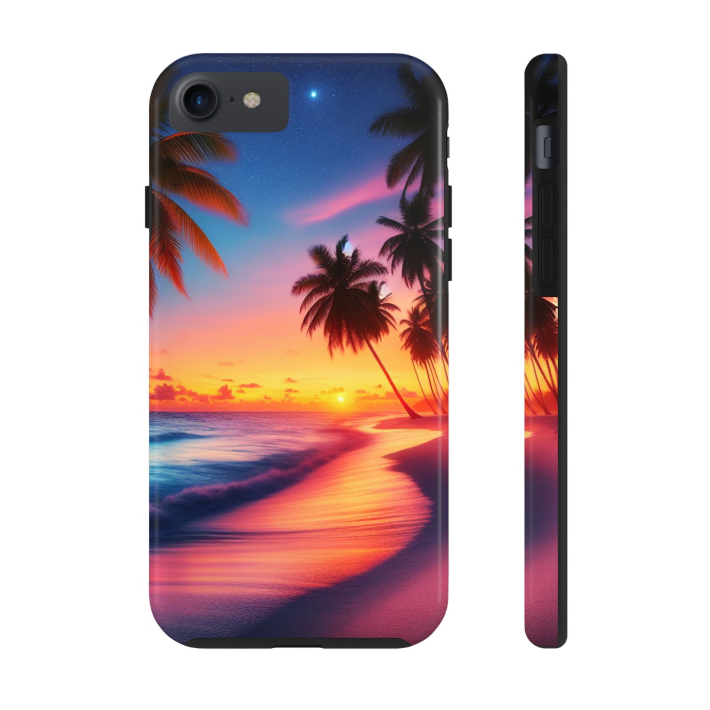 "Golden Paradise: A Sunset Serenade in the Tropics" - Tropical Beach Sunset Art Tough Phone Case for Iphone and Samsung Galaxy s20 s21 s22 s23 s24