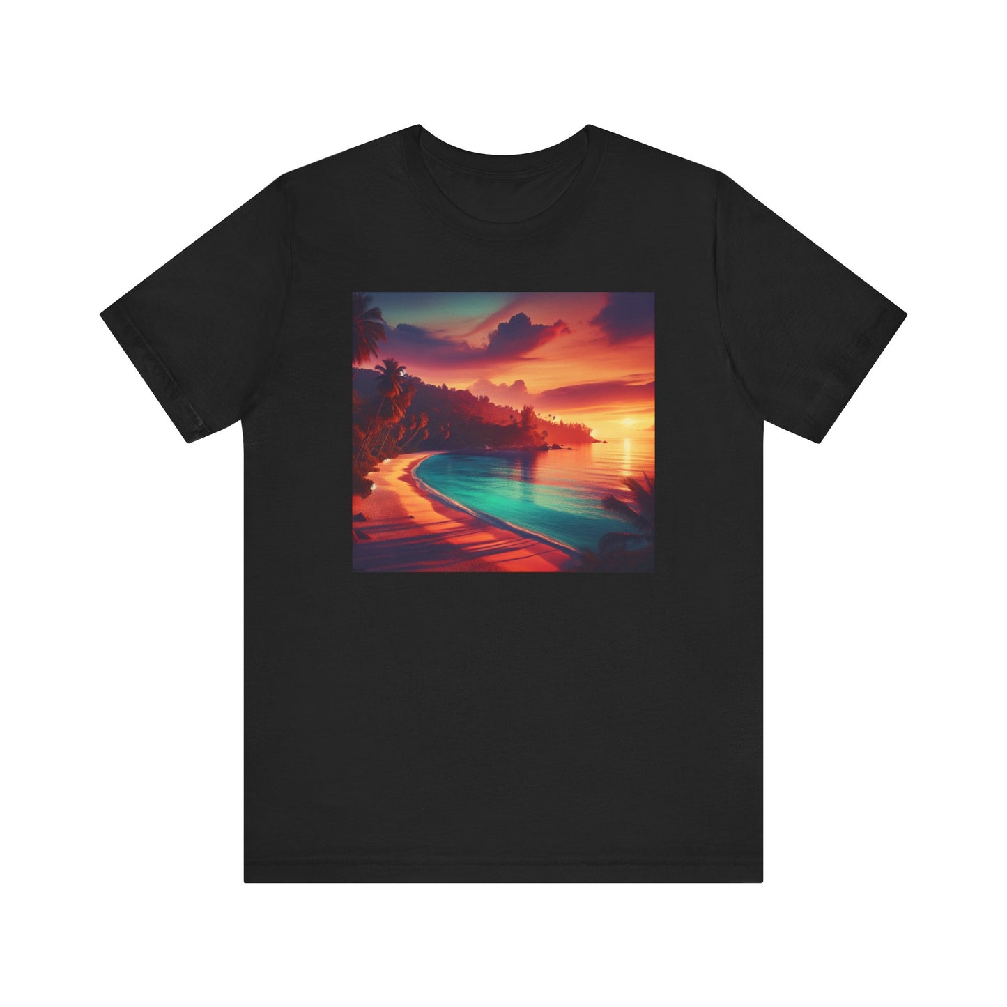 "Paradise Kissed - An Exotic Sunset Serenade" - Tropical Beach Sunset with Palm Trees Unisex Jersey Tee