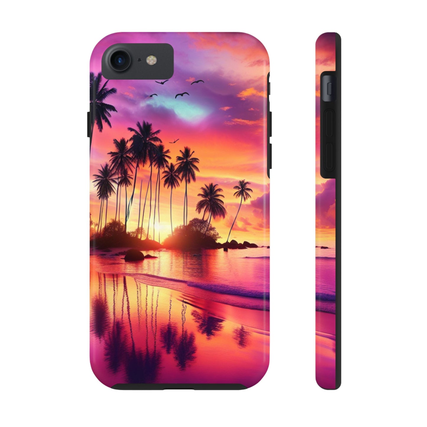 "Sundrenched Serenity: A Tropical Paradise" - Tropical Beach Sunset Art Tough Phone Case for Iphone and Samsung Galaxy s20 s21 s22 s23 s24