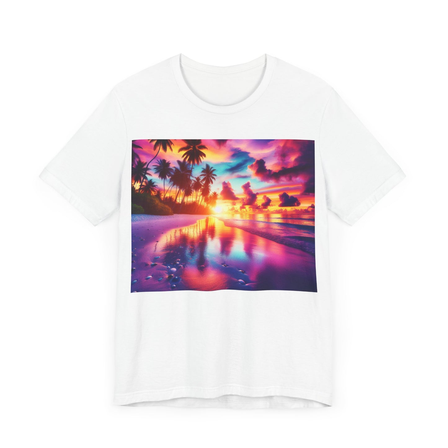 "Paradise Bliss: A Tropical Sunset Serenade" - Tropical Beach Sunset with Palm Trees Unisex Tee