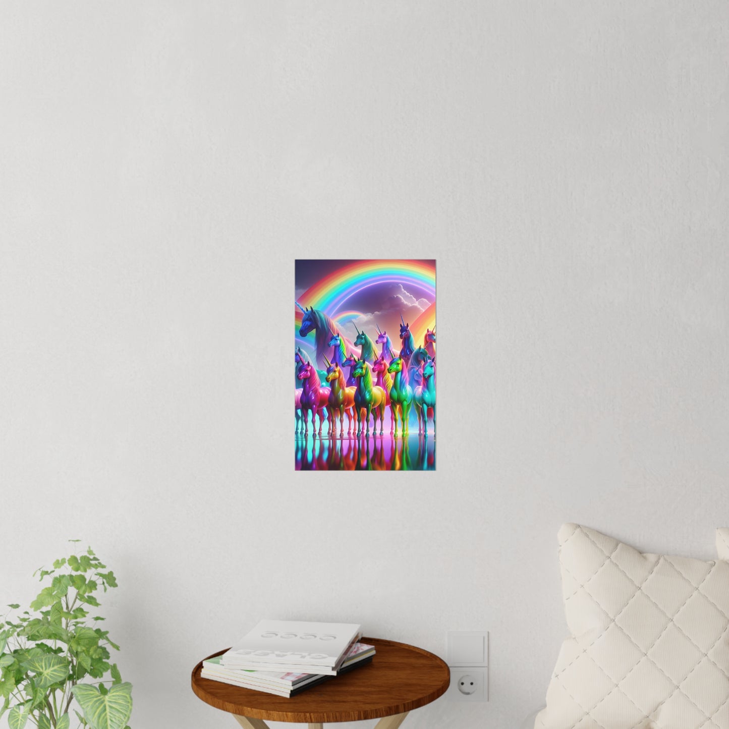 Whimsical NEON Unicorns in Rainbows Repositionable Wall Art Decals