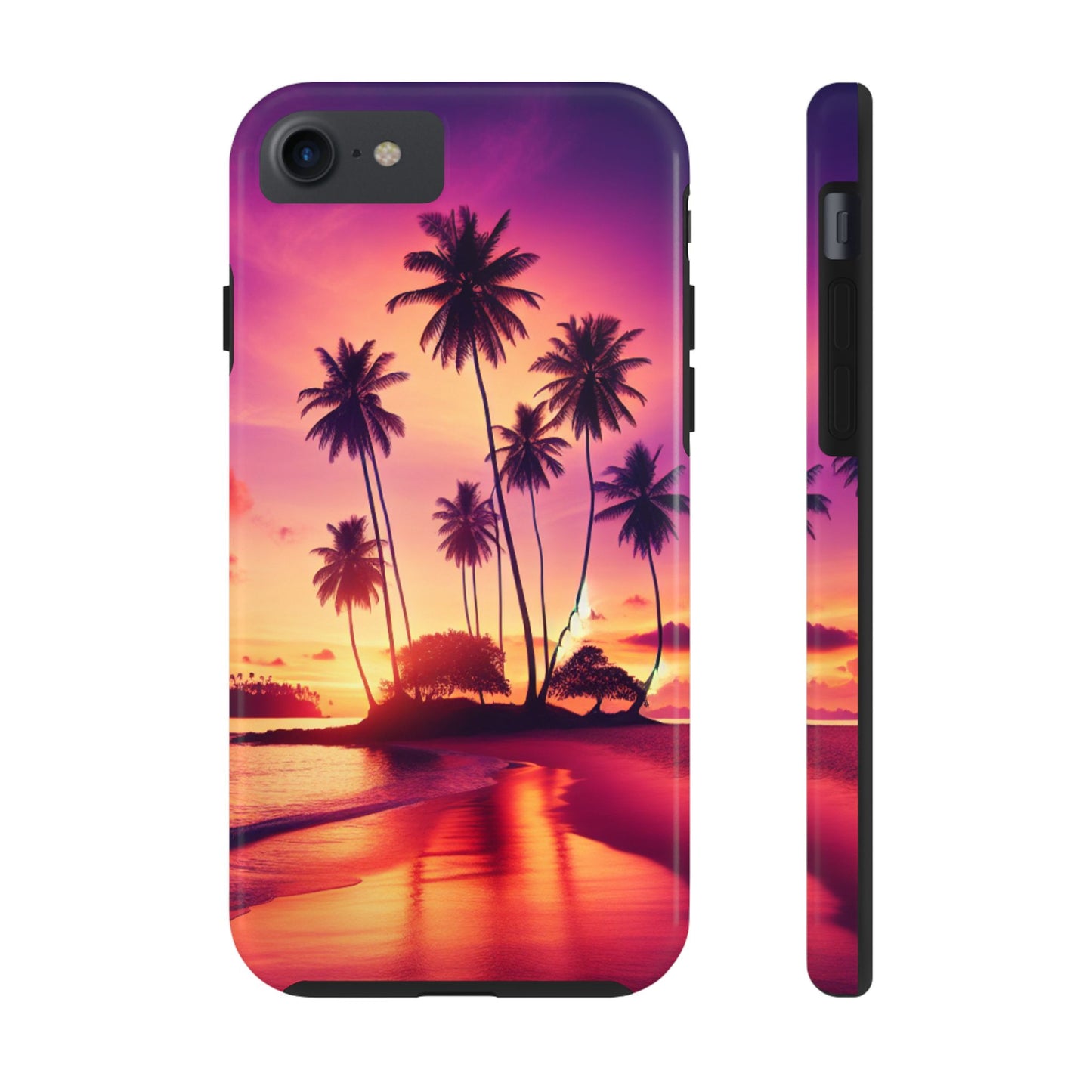"Paradise Dusk: A Tropical Sunset Symphony" - Tropical Beach Sunset Art Tough Phone Case for Iphone and Samsung Galaxy s20 s21 s22 s23 s24