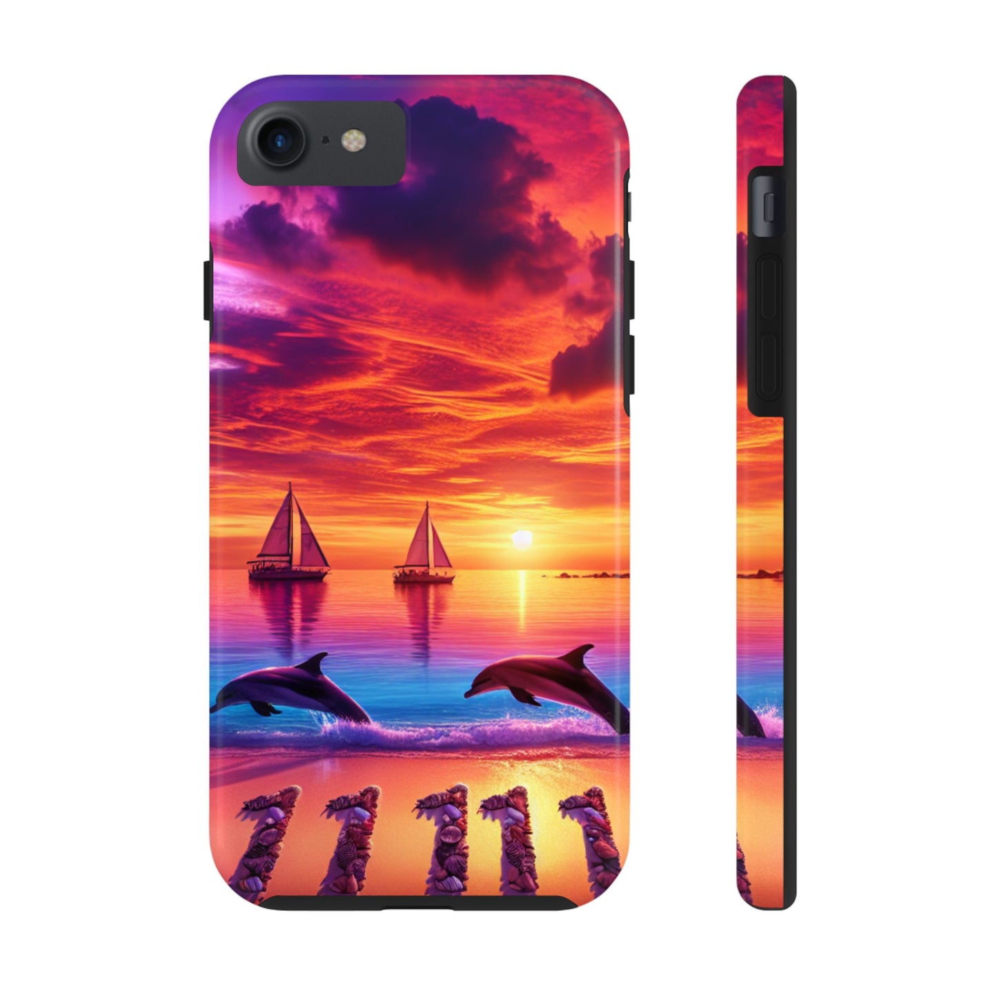 Iphone 16 15 14 13 12 11 10 9 8 7 Pro Plus and Max Tough Phone Case "Sunset Serenity: A Tropical Paradise" - 1111 Tropical Beach Art