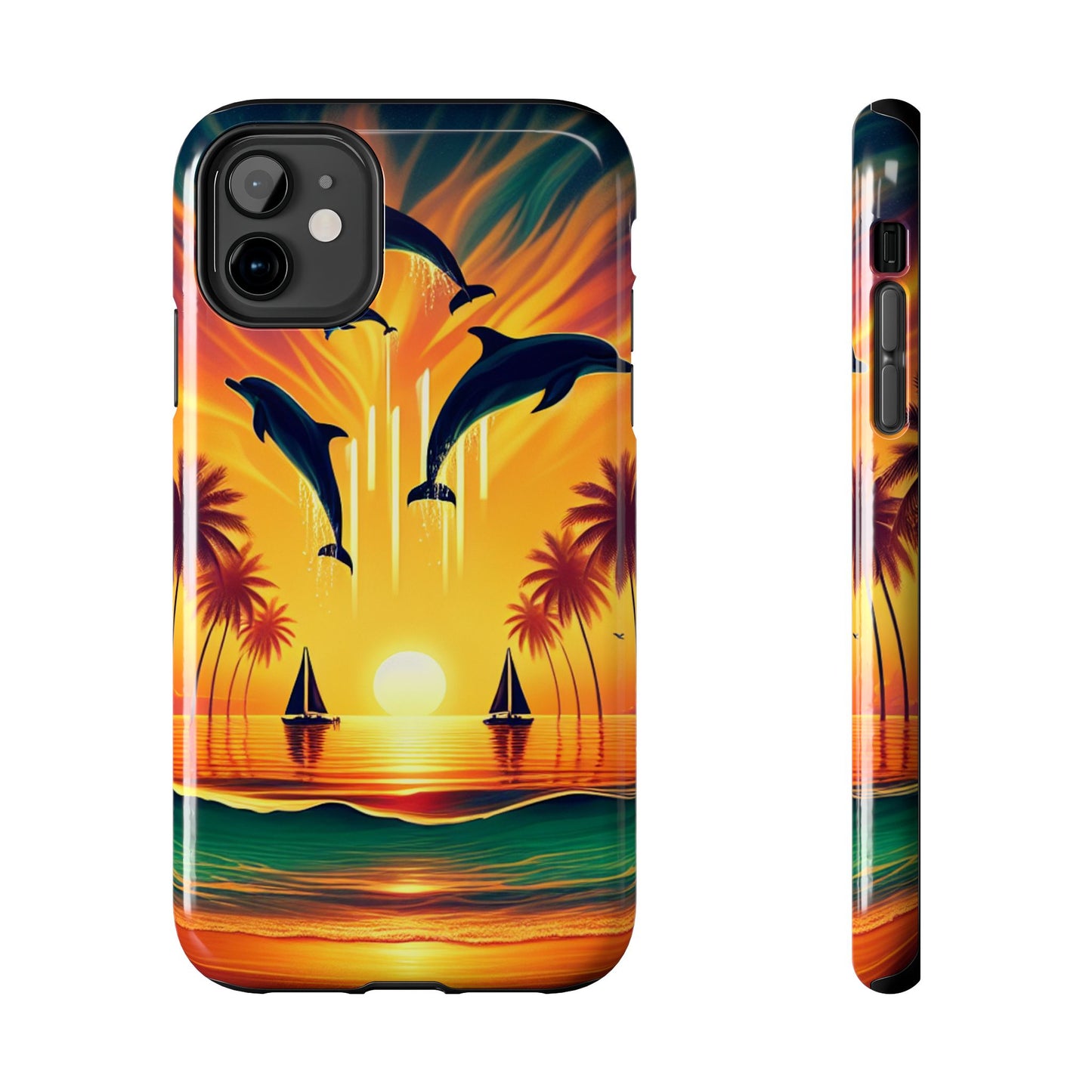 Iphone 16 15 14 13 12 11 10 9 8 7 Pro Plus and Max Tough Phone Case "Paradise Serenity: Twilight Oasis" - 1111 Tropical Beach Art