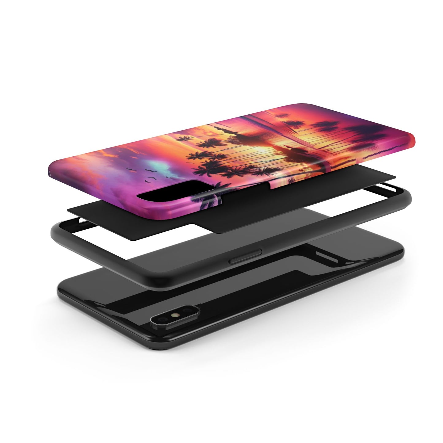 "Sundrenched Serenity: A Tropical Paradise" - Tropical Beach Sunset Art Tough Phone Case for Iphone and Samsung Galaxy s20 s21 s22 s23 s24