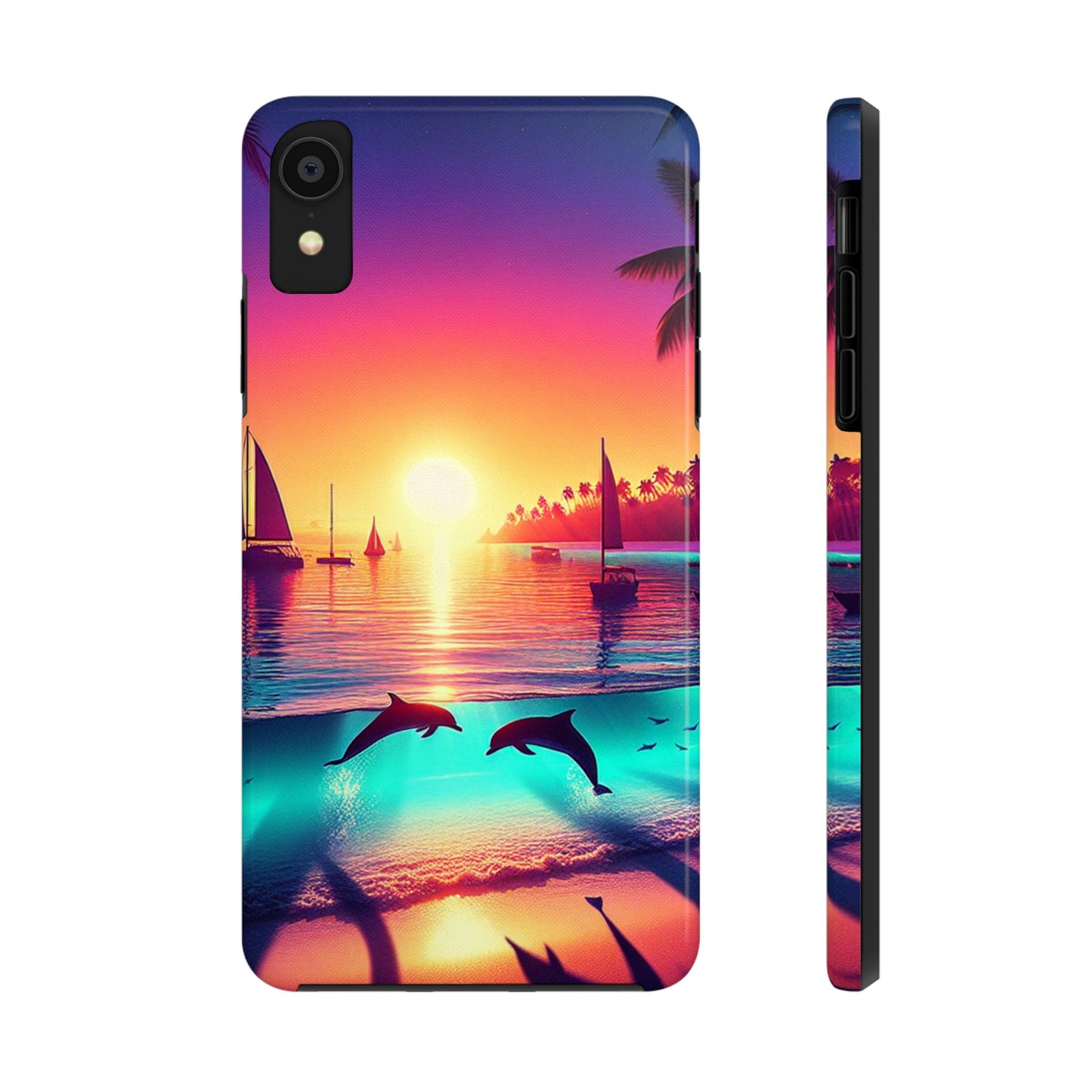 Iphone 16 15 14 13 12 11 10 9 8 7 Pro Plus and MaxTough Phone Case "Paradise Embrace: An Enchanting Sunset Symphony" - 1111 Tropical Beach Art