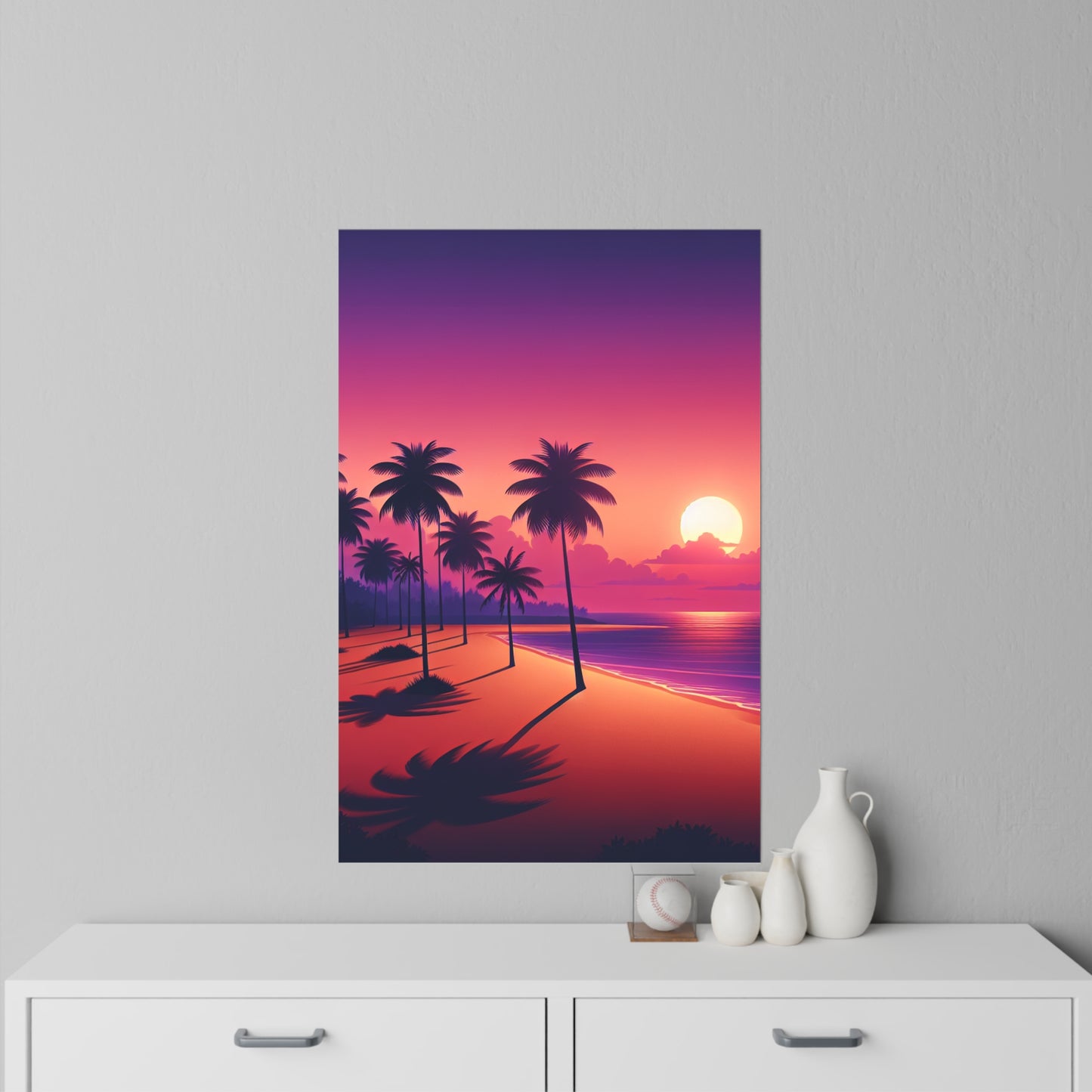 "Paradise Serenade: A Tropical Dusk Symphony" - Tropical Beach at Sunset Repositionanable Wall Art