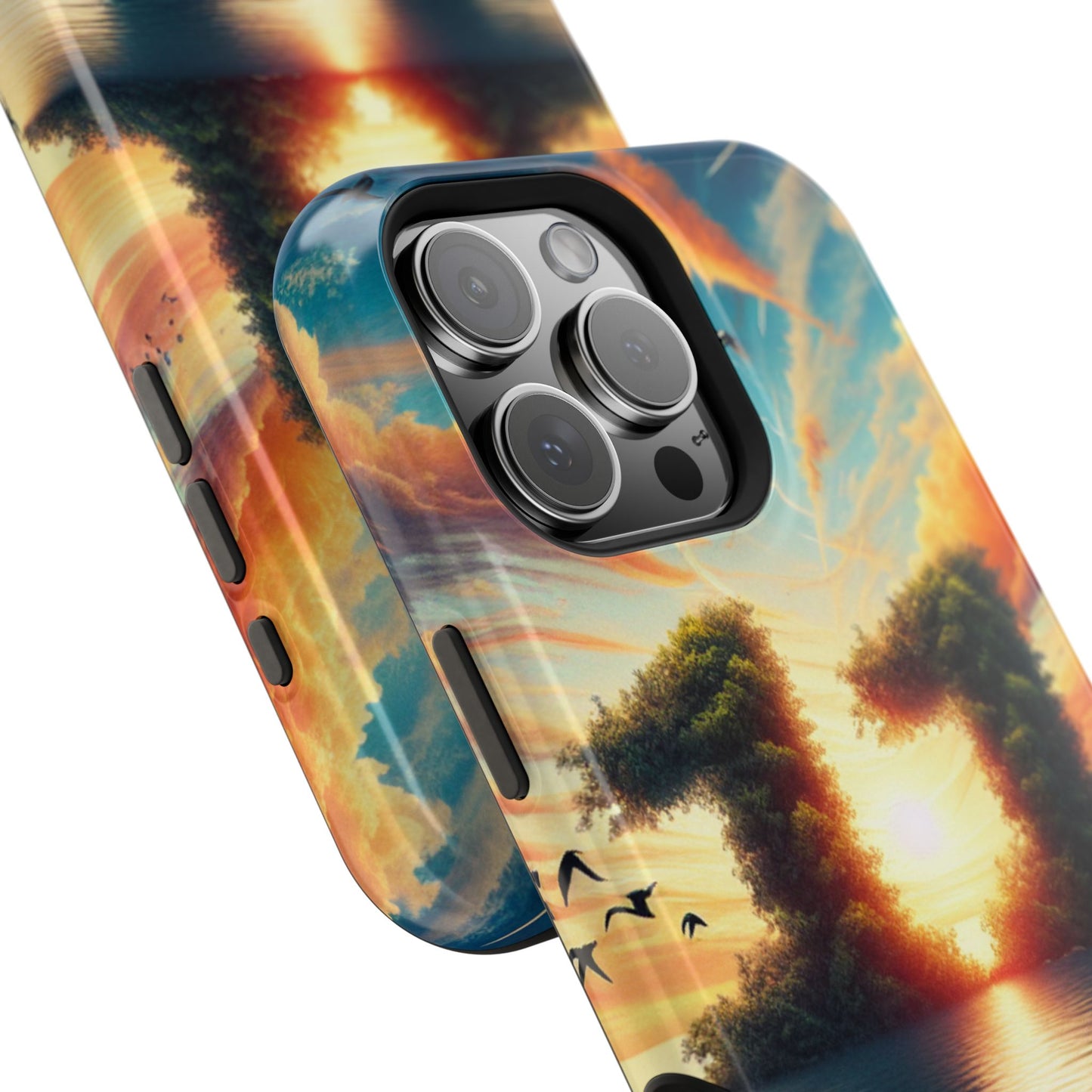 Phone Case, Tropical Beach Magnetic Tough Cases for iPhone 16 15 14 13 Pro Plus Max, Summer Vacation Palm Tree Ocean Sunset, Protective vibes