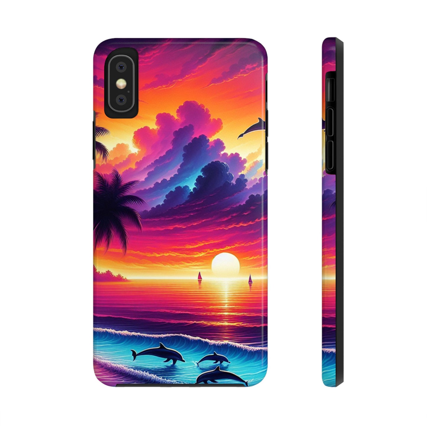 Iphone 16 15 14 13 12 10 9 8 7 Pro Plus and MaxTough Phone Case "Sundrenched Serenity: A Tropical Beach Twilight" - 1111 Tropical Beach Art