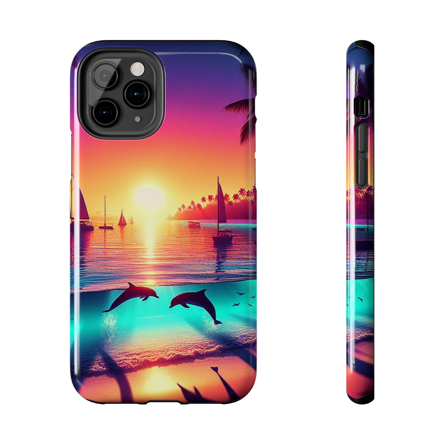 Iphone 16 15 14 13 12 11 10 9 8 7 Pro Plus and MaxTough Phone Case "Paradise Embrace: An Enchanting Sunset Symphony" - 1111 Tropical Beach Art