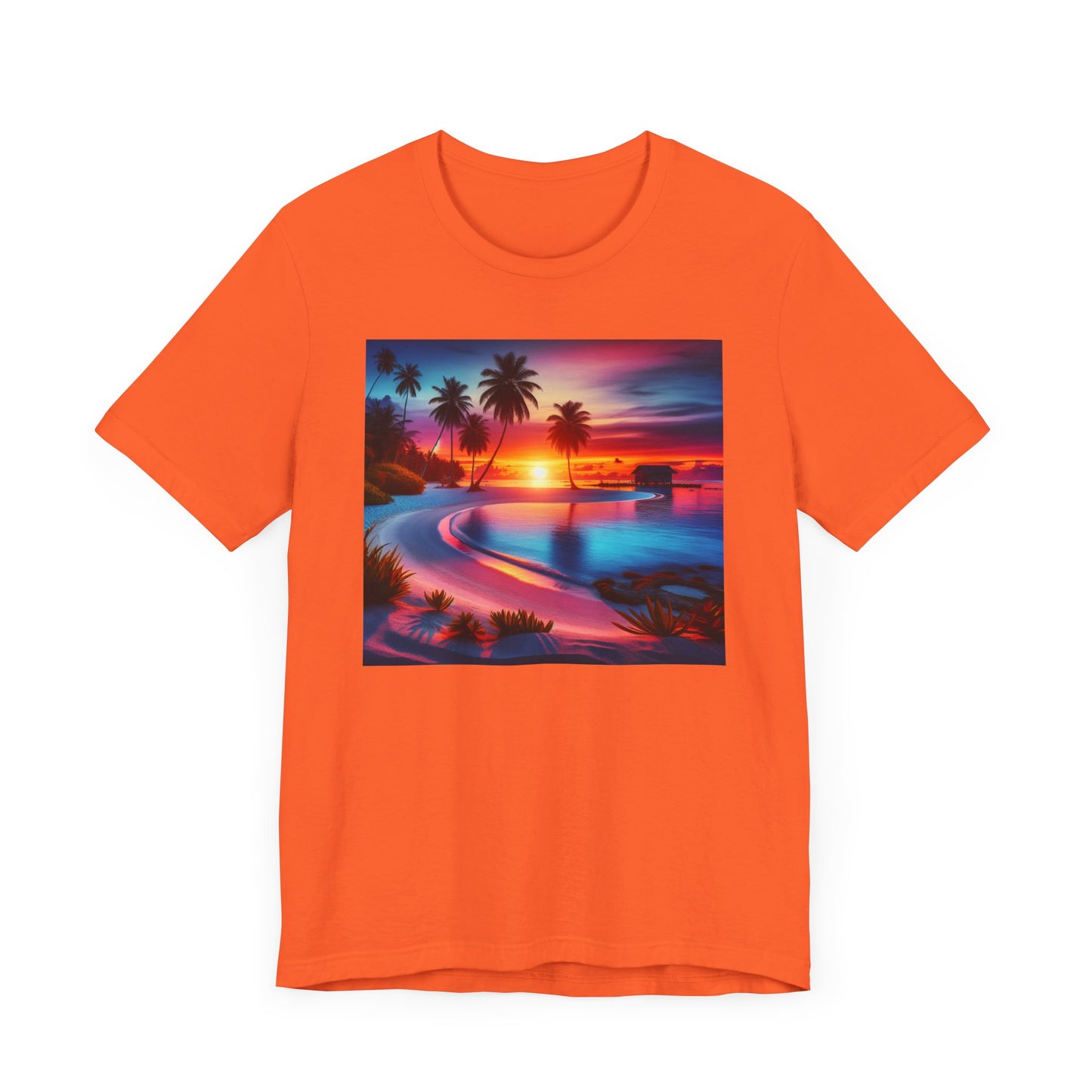 "Paradise Dusk: Tropical Serenity" - Tropical Beach Sunset with Palm Trees Unisex Jersey T-Shirt