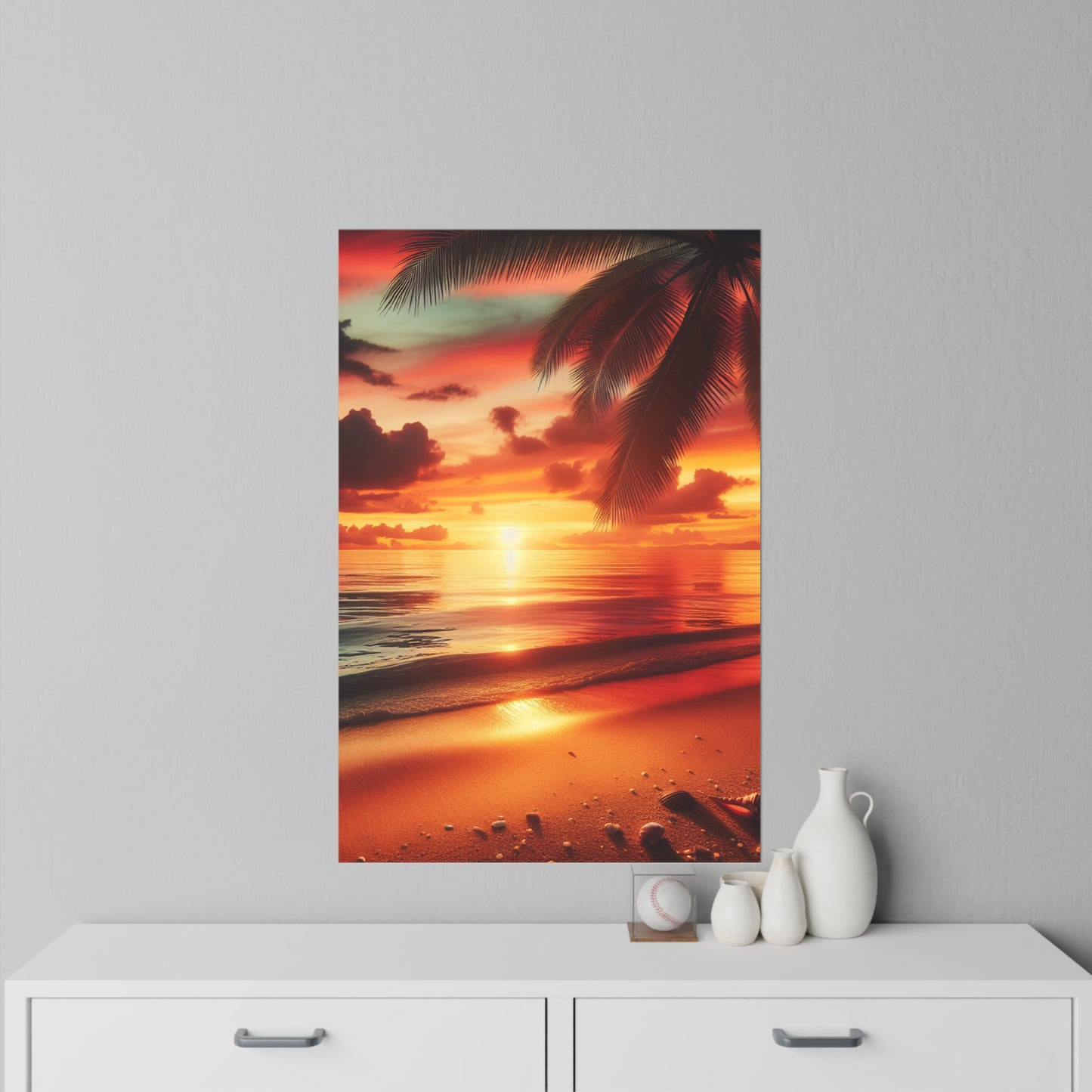 "Paradise Kissed: A Tropical Twilight Symphony" - Tropical Beach at Sunset Repositionanable Wall Art