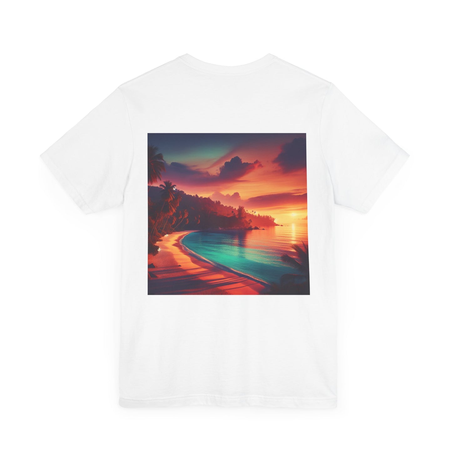 "Paradise Kissed - An Exotic Sunset Serenade" - Tropical Beach Sunset with Palm Trees Unisex Jersey Tee