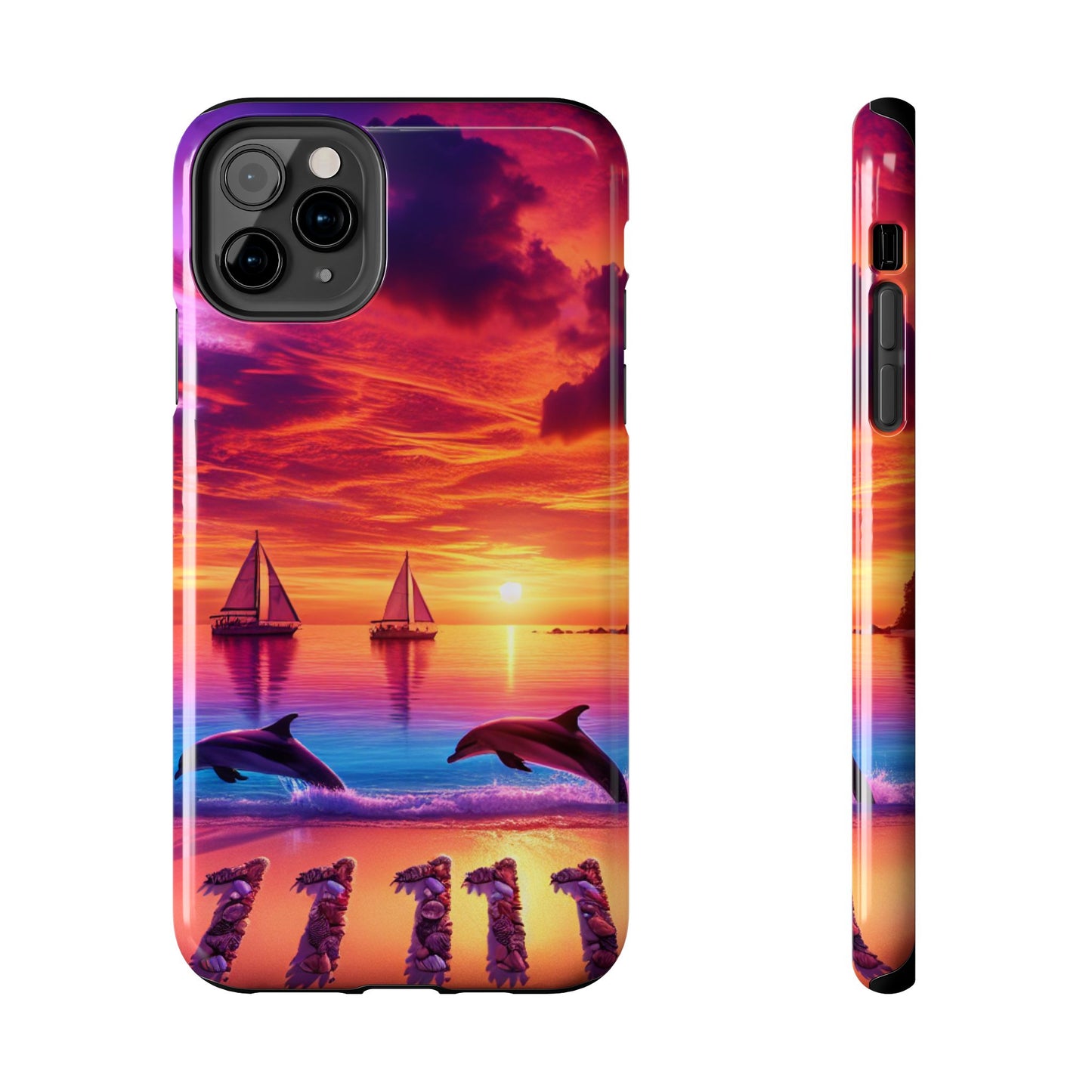 Iphone 16 15 14 13 12 11 10 9 8 7 Pro Plus and Max Tough Phone Case "Sunset Serenity: A Tropical Paradise" - 1111 Tropical Beach Art