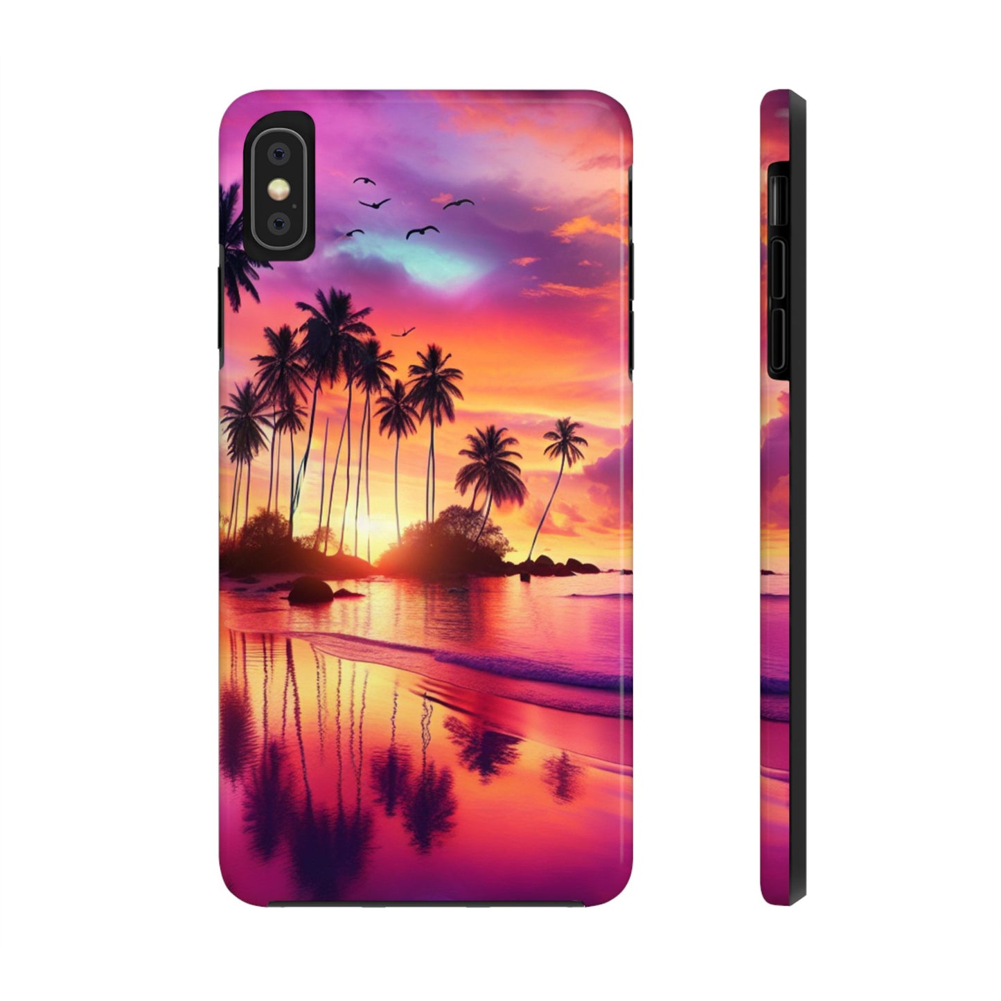 "Sundrenched Serenity: A Tropical Paradise" - Tropical Beach Sunset Art Tough Phone Case for Iphone and Samsung Galaxy s20 s21 s22 s23 s24