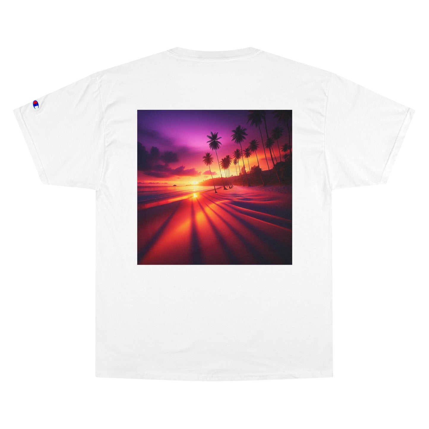 "Palms Embrace the Sun: A Tropical Twilight Symphony" - Champion Tee Tropical Beach Sunset with Palm Trees