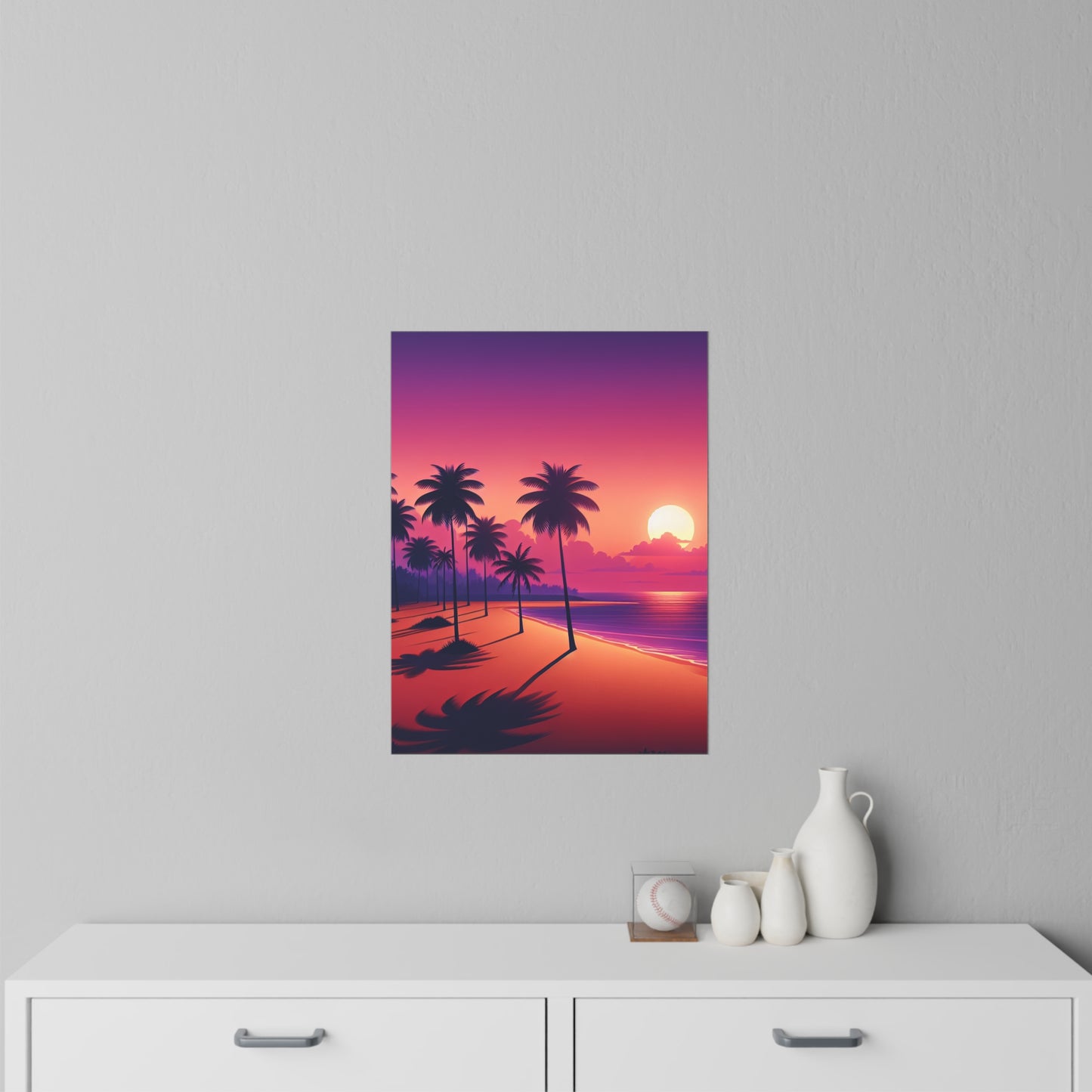 "Paradise Serenade: A Tropical Dusk Symphony" - Tropical Beach at Sunset Repositionanable Wall Art