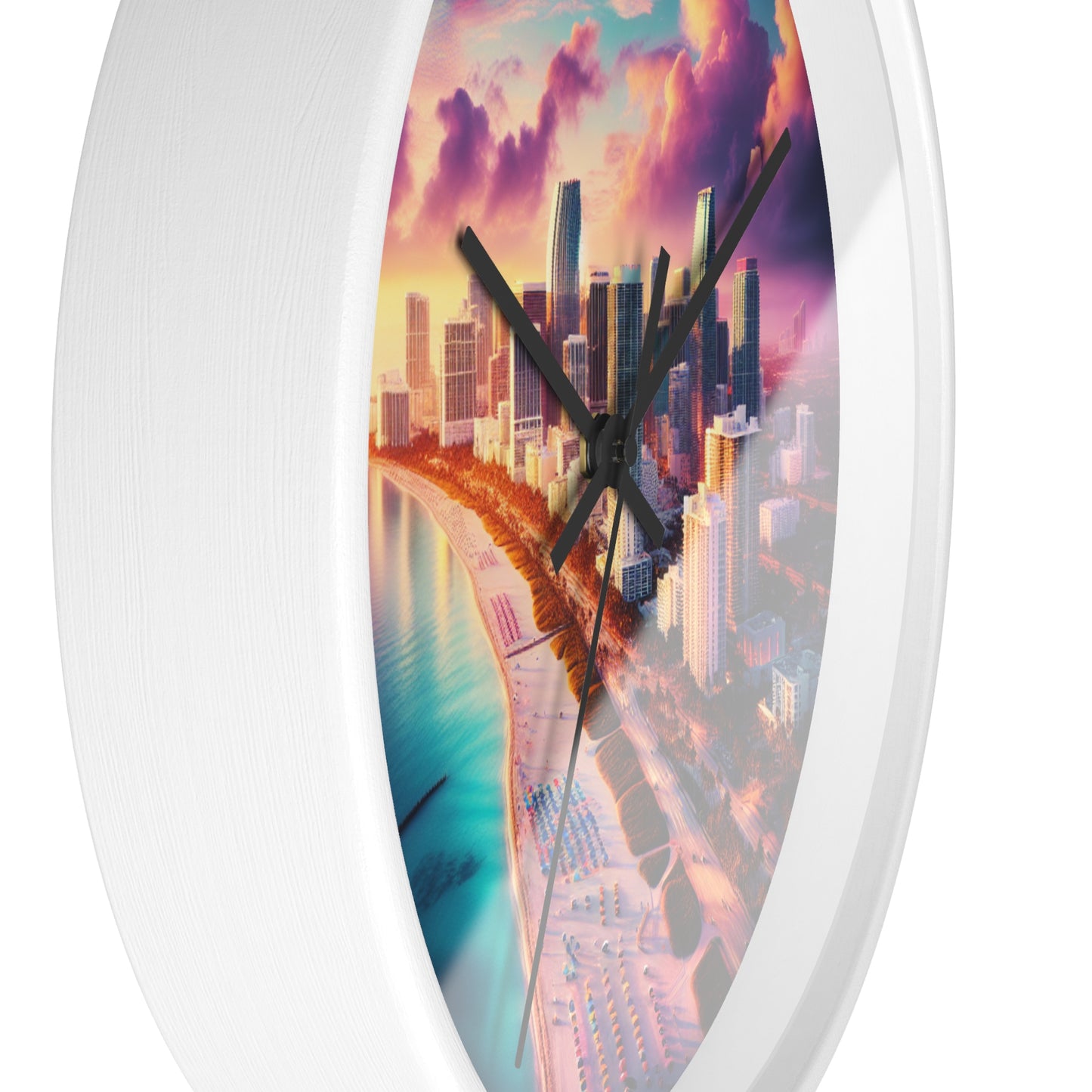 Miami Beach Skyline at Pastel Sunset Wall Art Clock