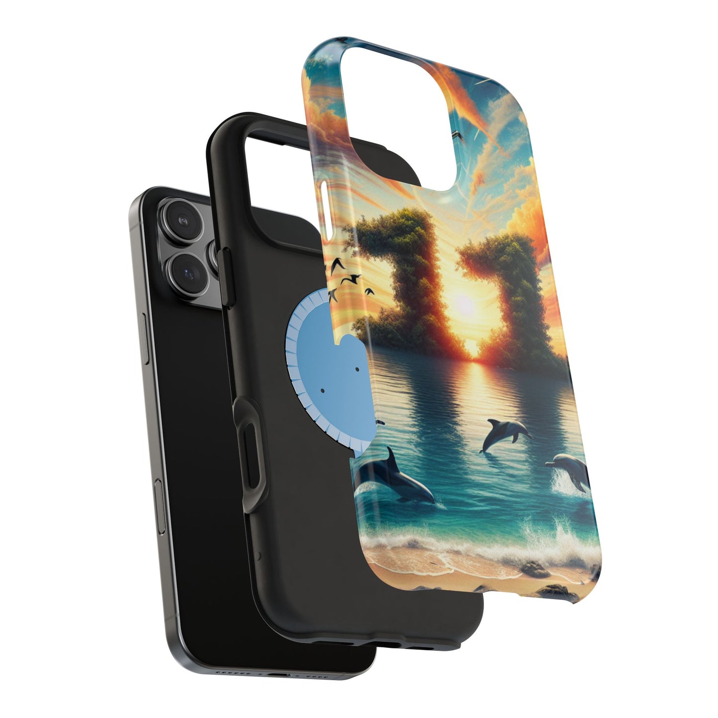 Phone Case, Tropical Beach Magnetic Tough Cases for iPhone 16 15 14 13 Pro Plus Max, Summer Vacation Palm Tree Ocean Sunset, Protective vibes